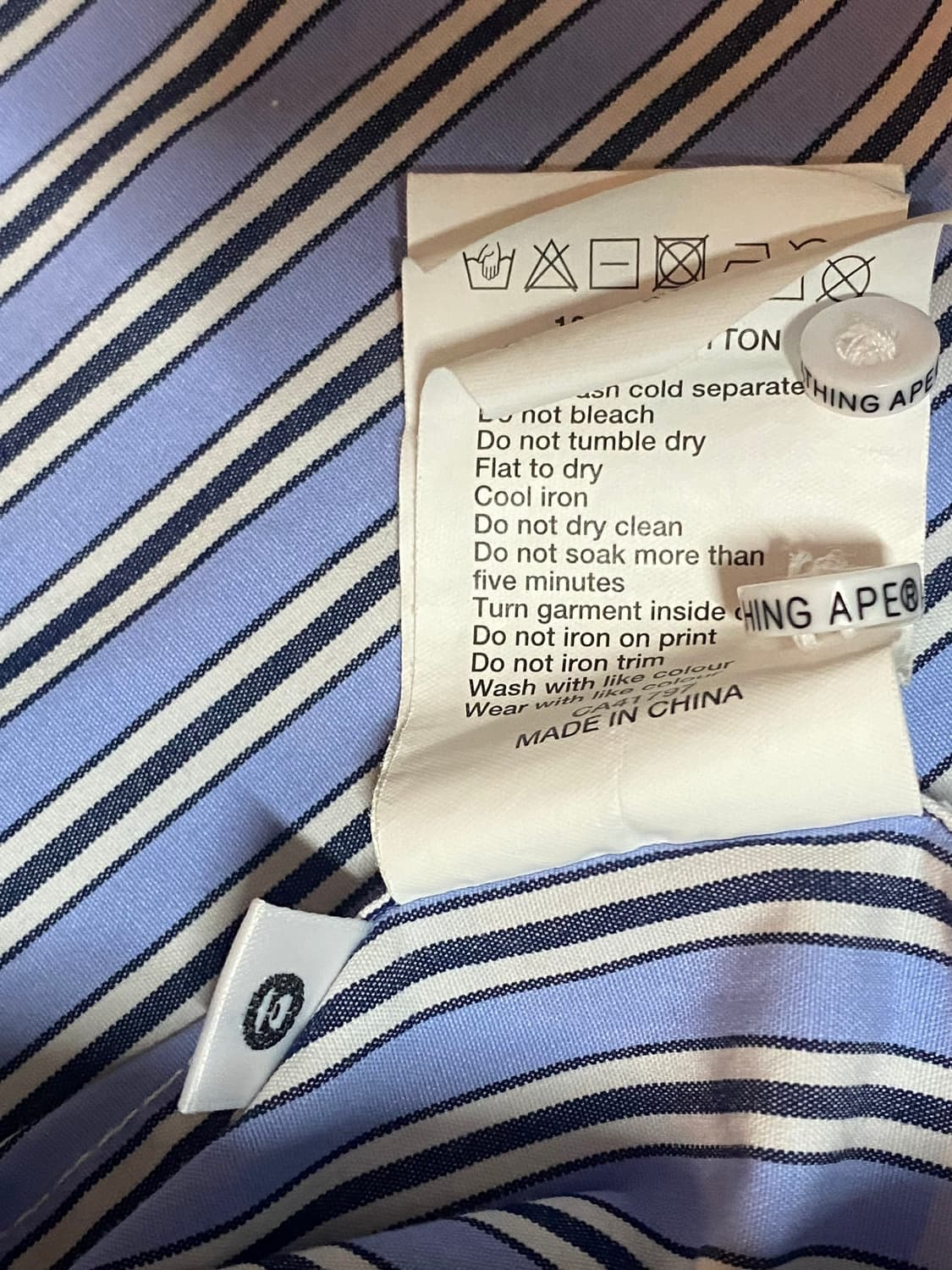 AAPE 에이프 베이프 나우 스트라이프 반팔 셔츠 라이트 블루 XL 상품이미지8