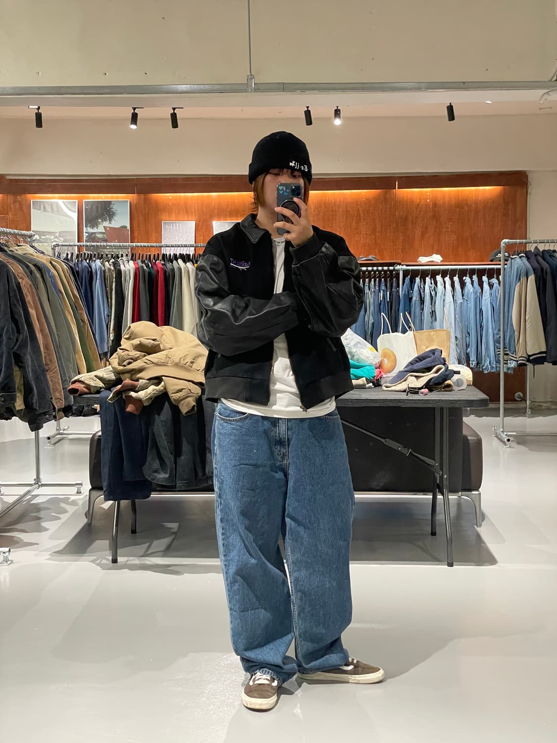 ID wear 가죽 울 바시티 자켓   상품이미지3