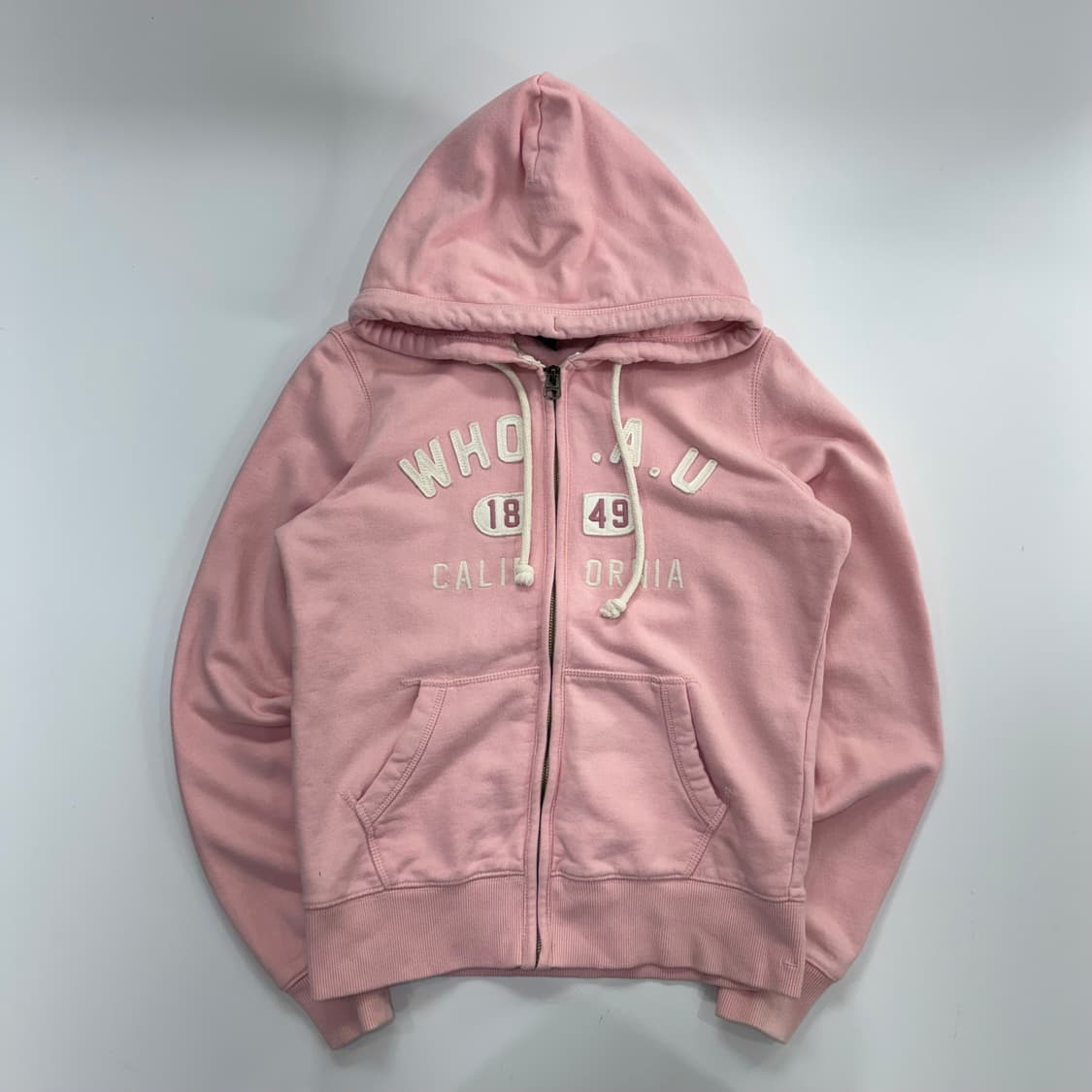 Who A U 후아유 스펠아웃 로고 라이트 핑크 후드집업 상품이미지3