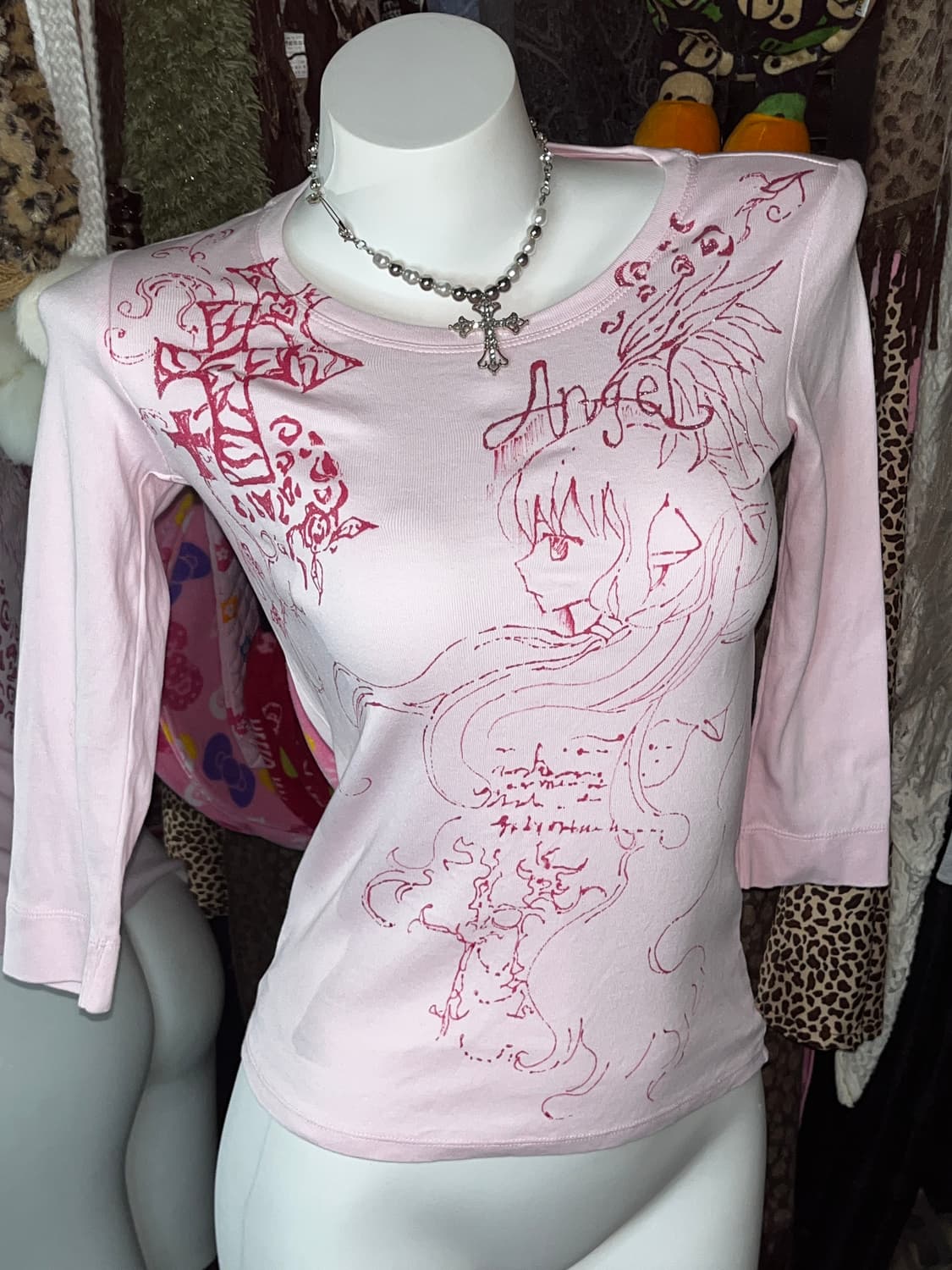 y2k 갸루 천사 글리터 커스텀 핑크탑 상품이미지1