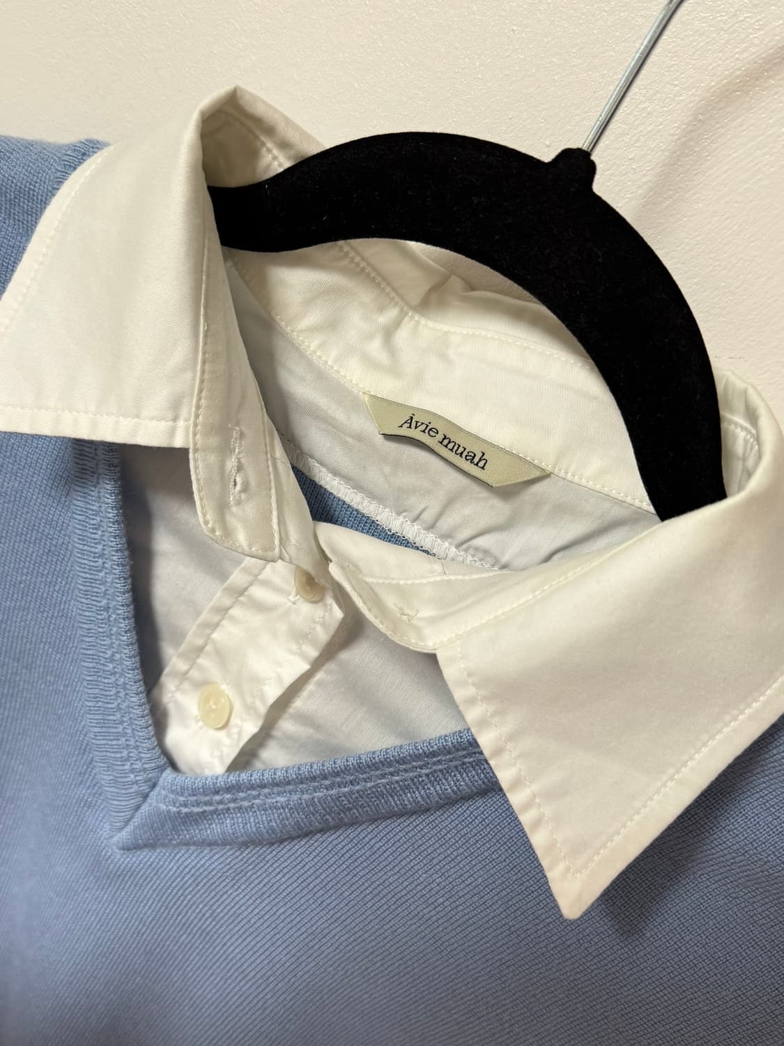 아비에무아 니트 베스트 레이어드 셔츠 (스카이블루) 상품이미지3