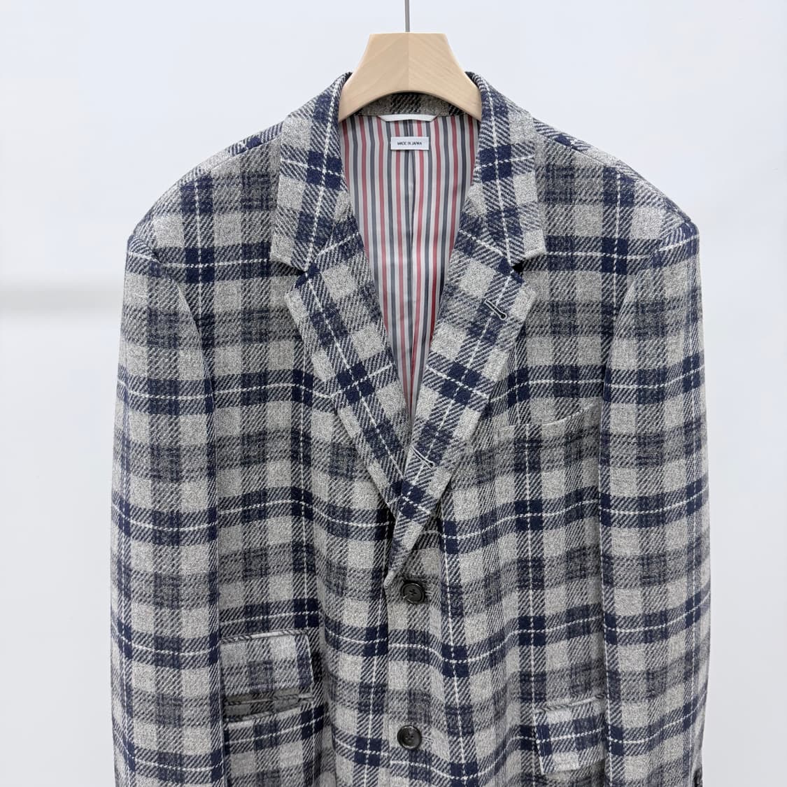 [S급/5] 톰브라운 타탄 체크 브러쉬드 울 코트 자켓 그레이 상품이미지2