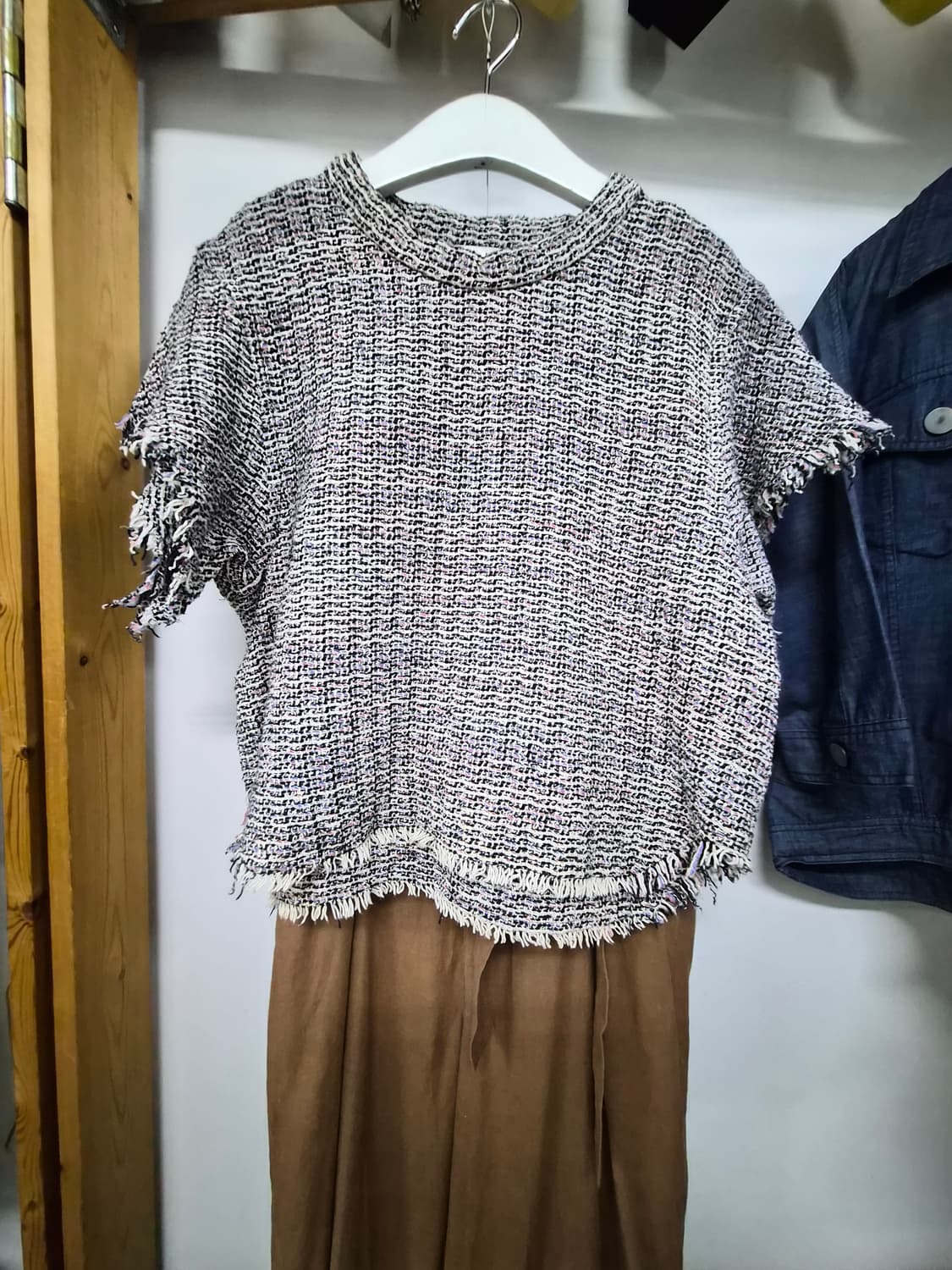 이로 여름 트위드 반팔 블라우스. 띠어리 린넨 와이드팬츠 상품이미지2
