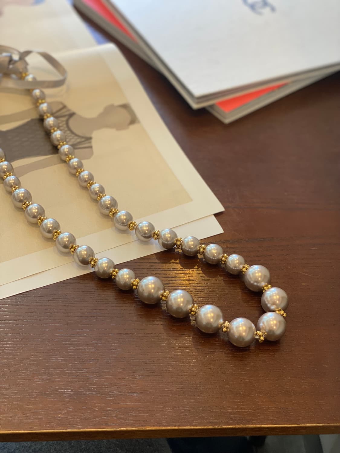 빈티지 그레이 진주구슬 리본 목걸이 상품이미지6