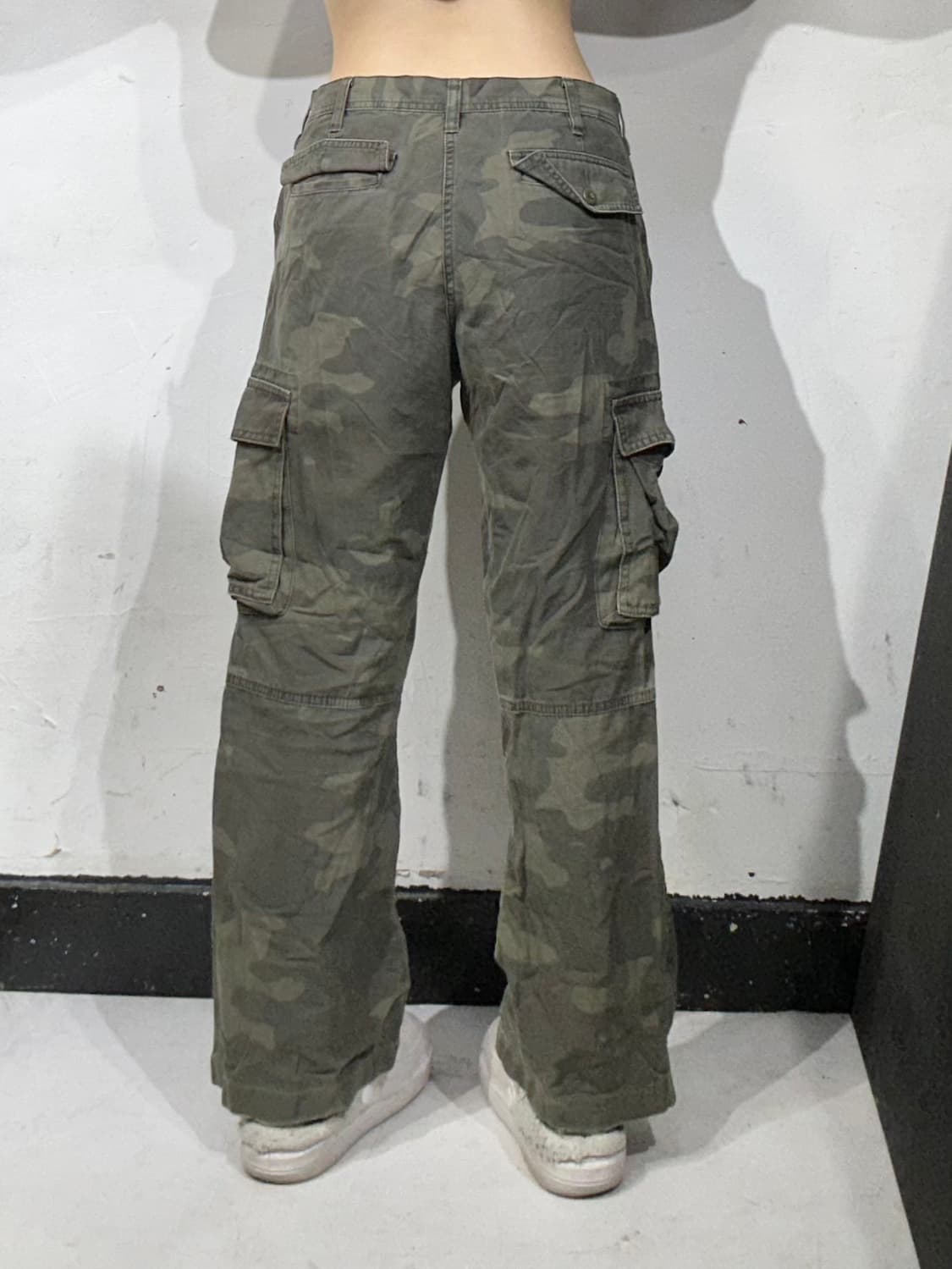 일본 빈티지 베이지 밀리터리 카모 와이드 카고 팬츠 S 상품이미지3