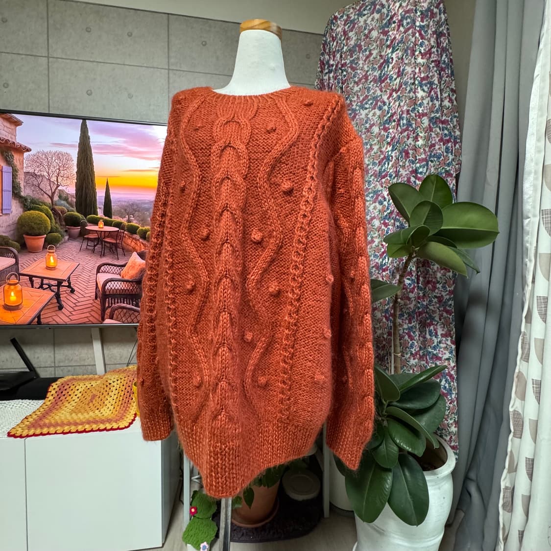오렌지브라운 케이블 버블패턴 롱니트 스웨터 상품이미지8
