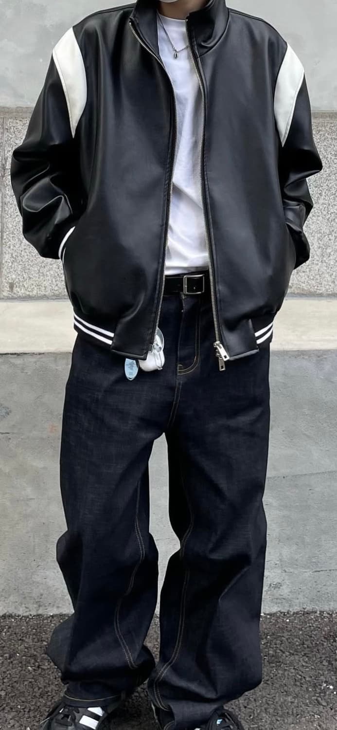 레더 바시티 블루종 상품이미지3