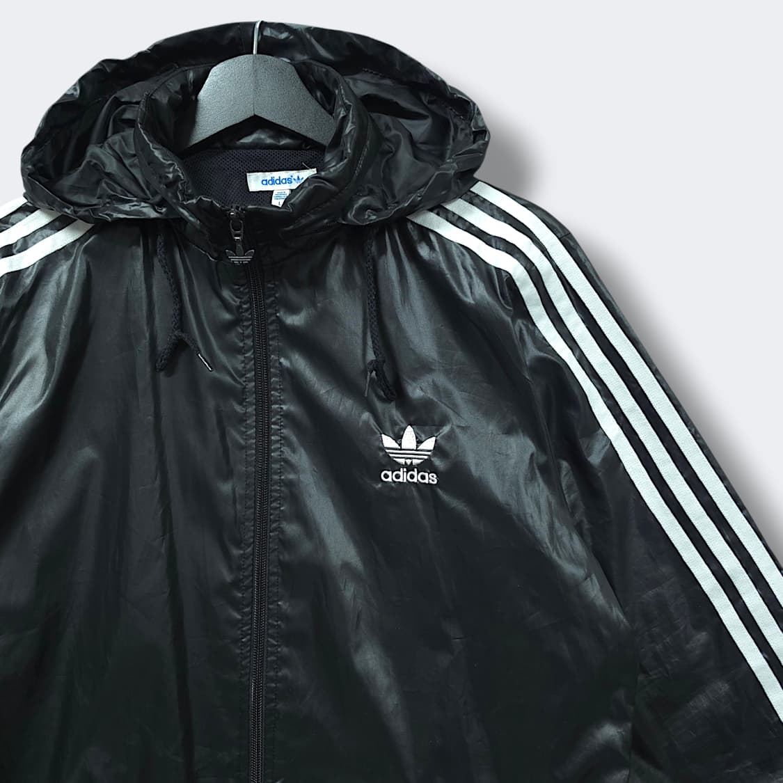 [L] 아디다스 블랙&화이트라인 오리지널 유광 풀집 후드 바람막이 상품이미지3