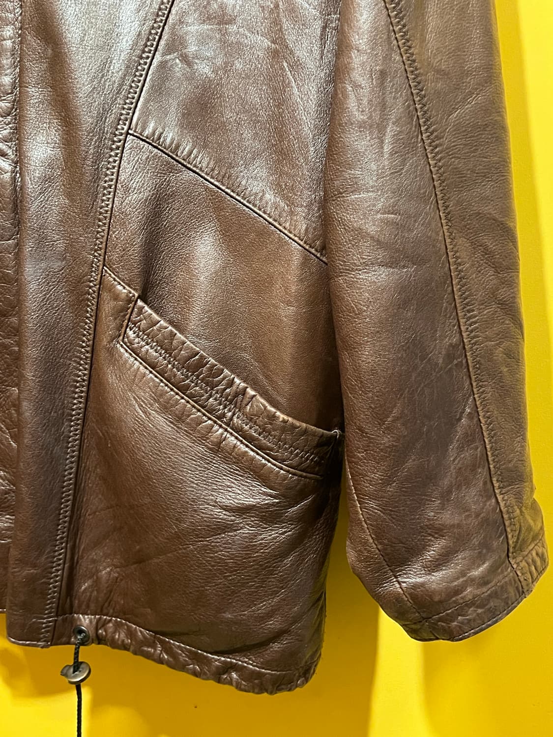 천연가죽 하이넥 레더 자켓 브라운 상품이미지5