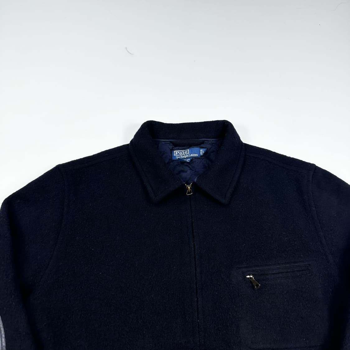 90s 폴로 랄프로렌 울 모직 앨보우 패치 블루종 L 상품이미지2