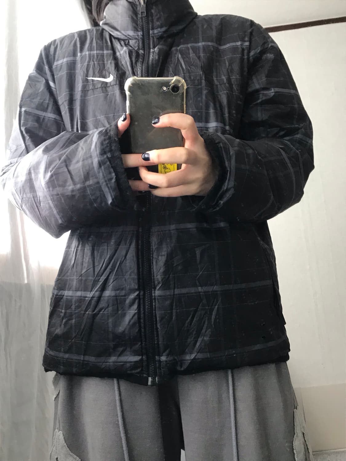 나이키 체크 블랙 리버시블 패딩 상품이미지6