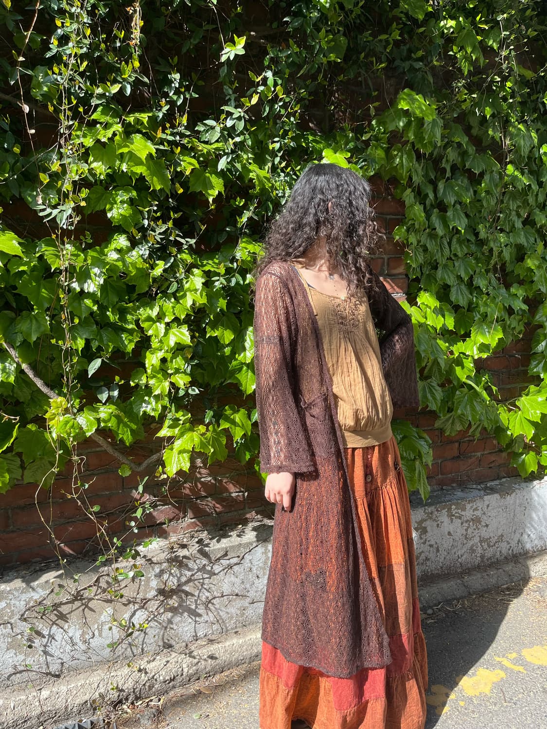 브라운 그물 니트 롱 가디건 상품이미지3