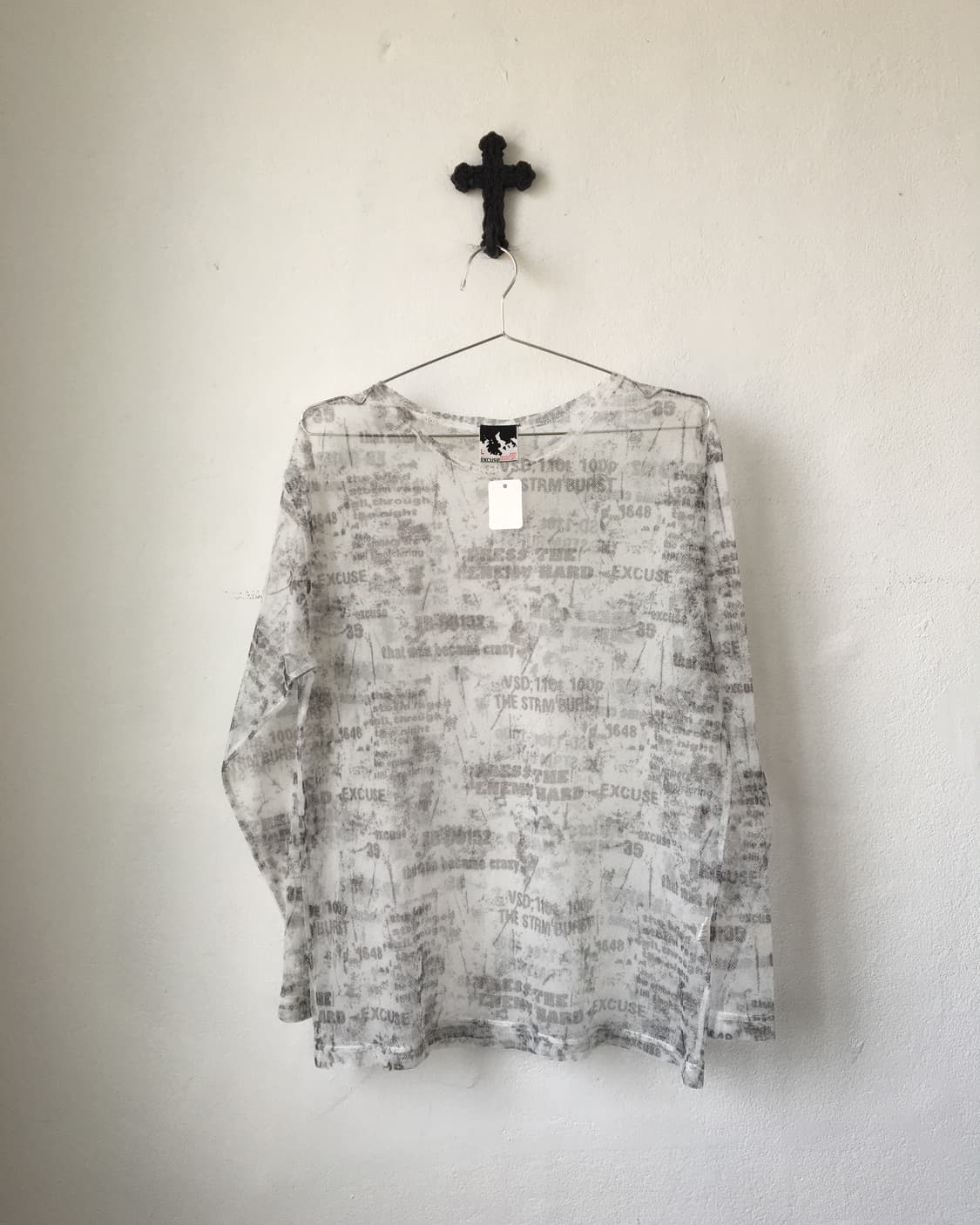 Lettering printing see through mesh slee 상품이미지1