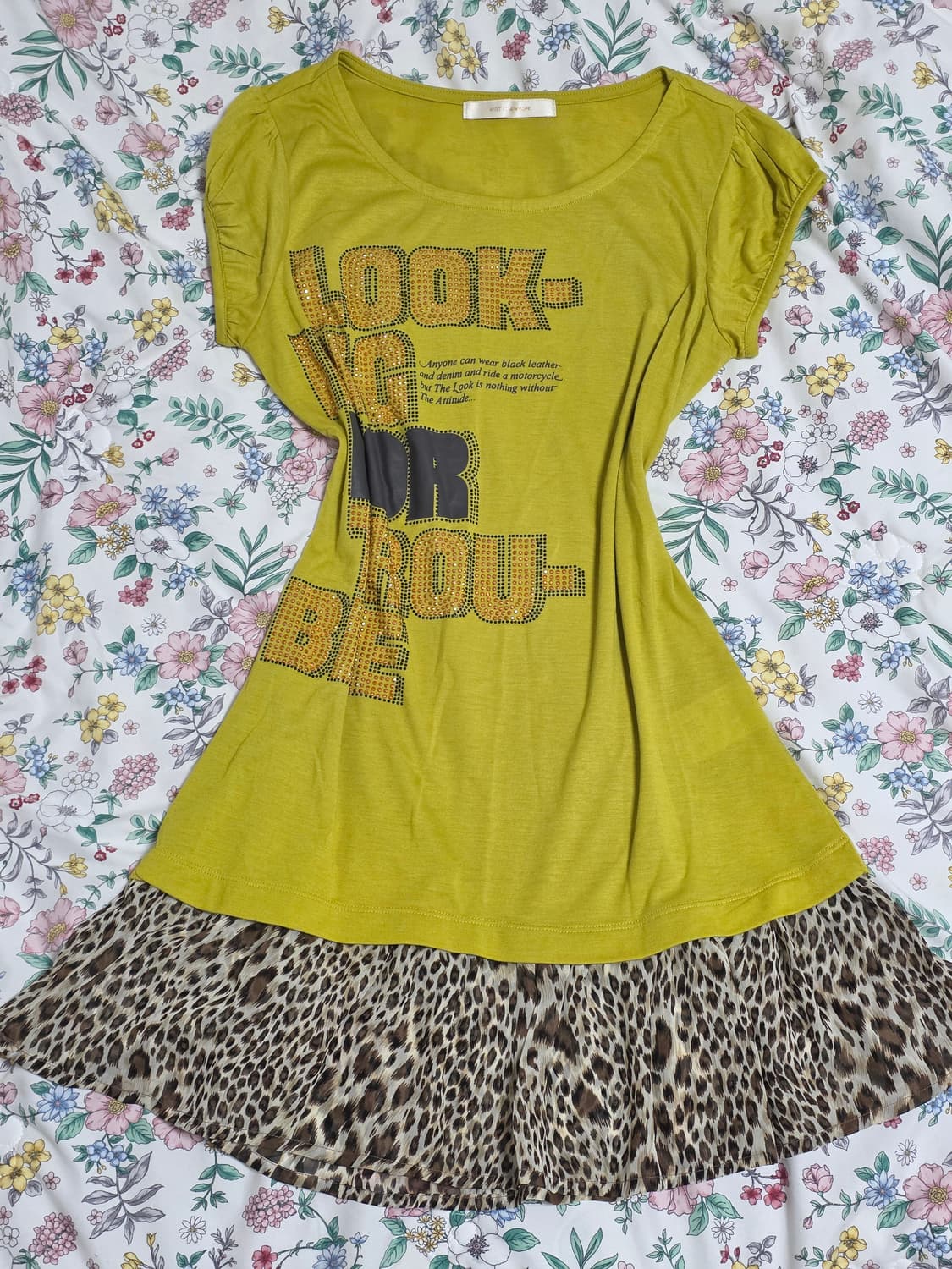 와투케 빈티지 y2k 미국모리걸 레이어드 레오파드 오네갸루 너드 티셔츠 상품이미지1