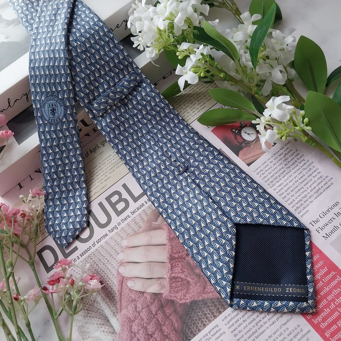 제냐 실크 블루 기하 패턴 넥타이 8.5cm A+등급 K1790
 상품이미지5