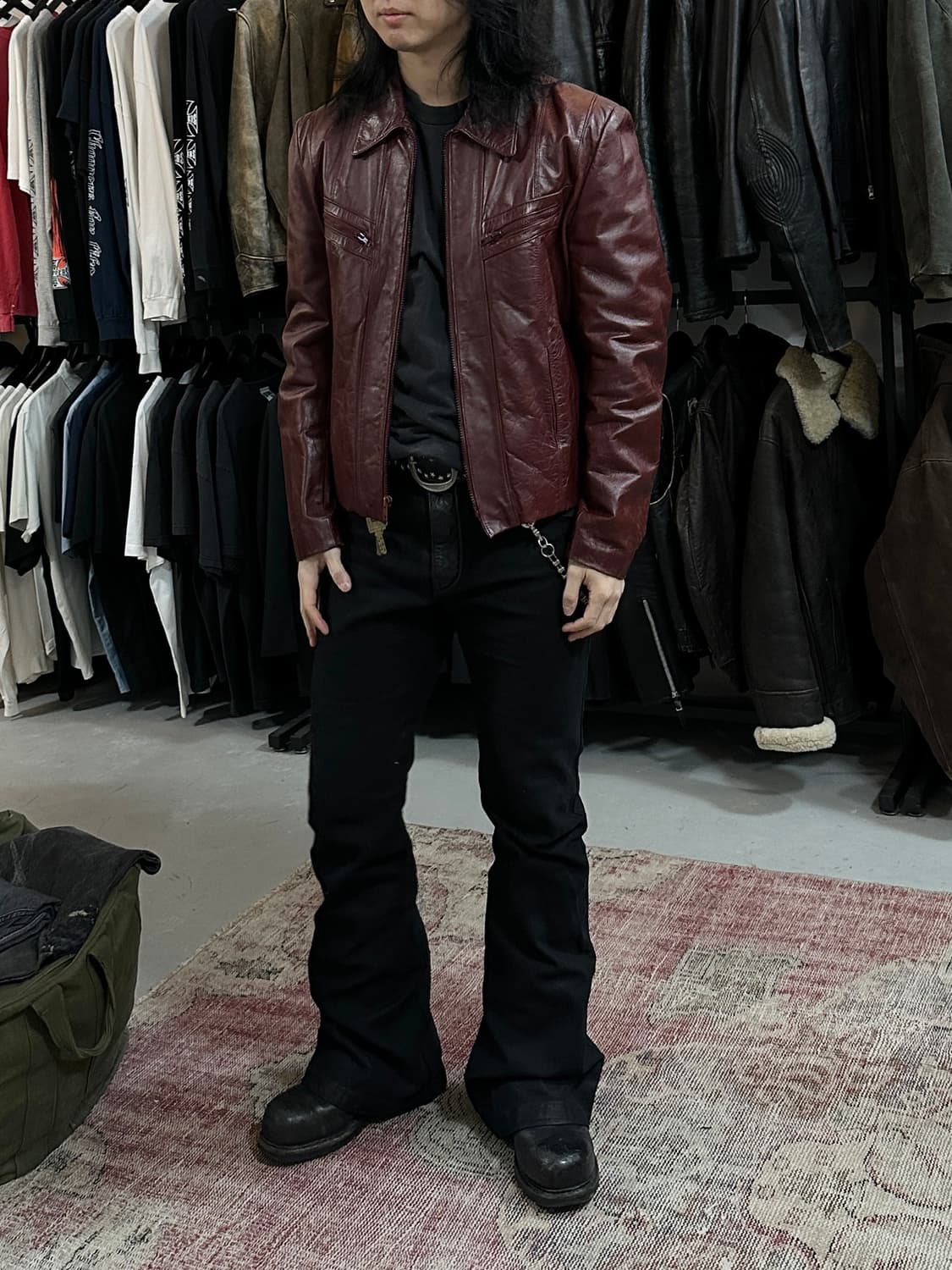 80's 빈티지 버건디 크롭 레더 자켓 파이트 클럽 타일러 더든 상품이미지2
