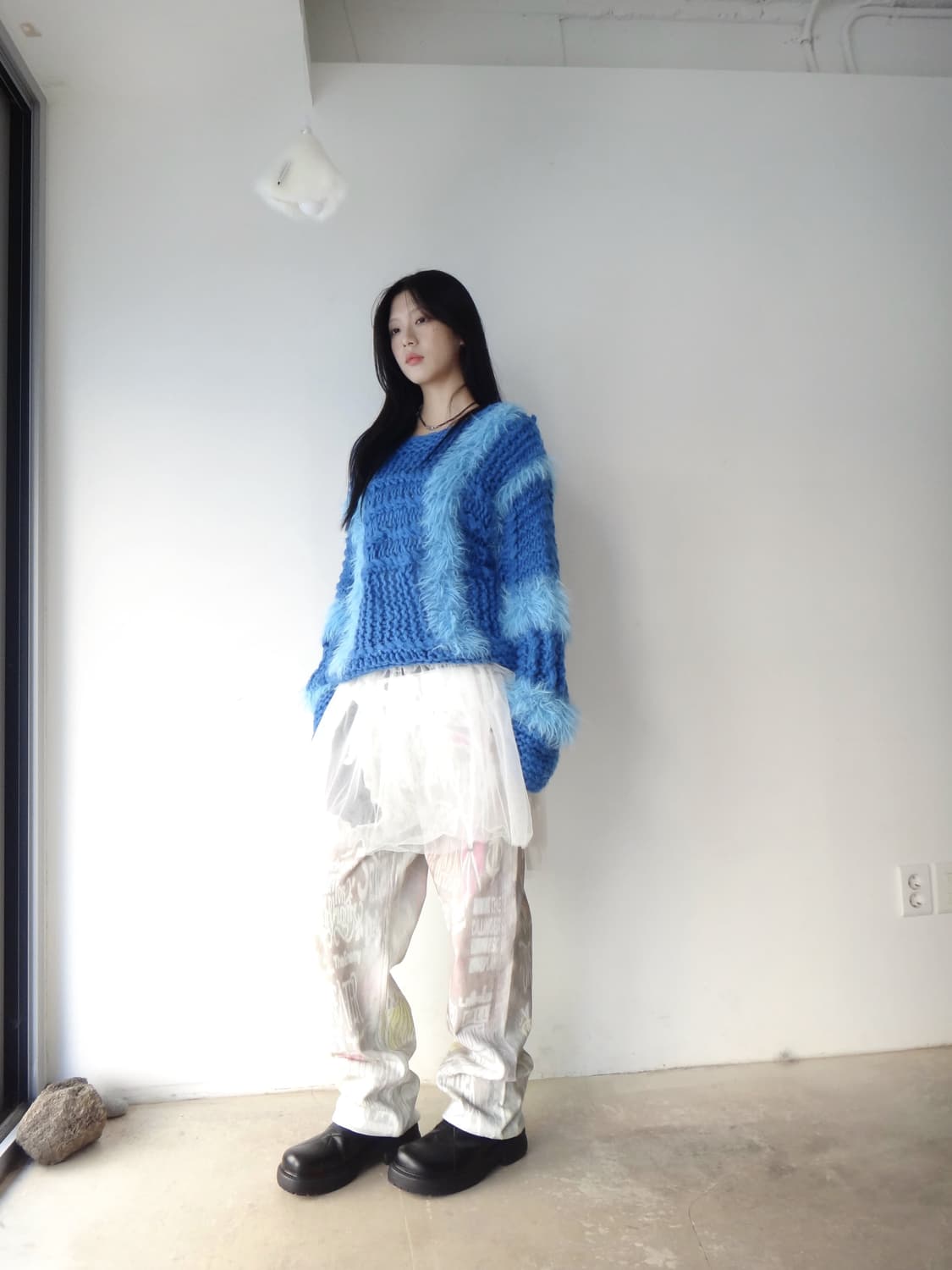 Rib detail fur knit / blue 상품이미지8