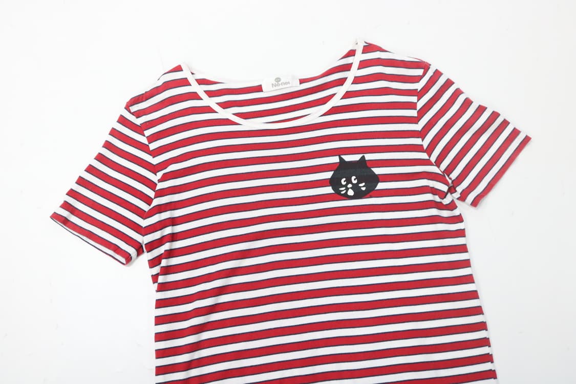 네넷 빈티지 냐 로고 레드 스트라이프 반팔티셔츠 상품이미지3