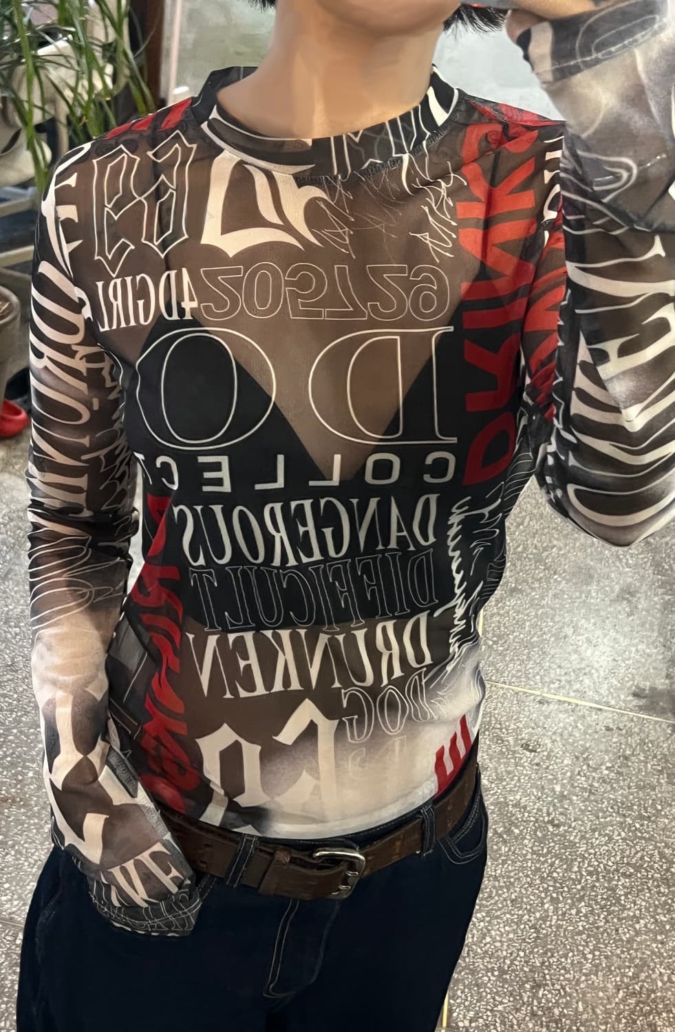 [Vintage] Letters mesh long sleeve 상품이미지1