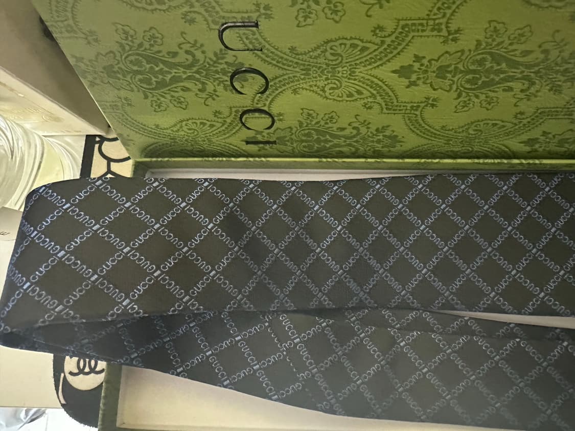 구찌 블랙 GG 로고 패턴 실크 넥타이 정품 상품이미지2