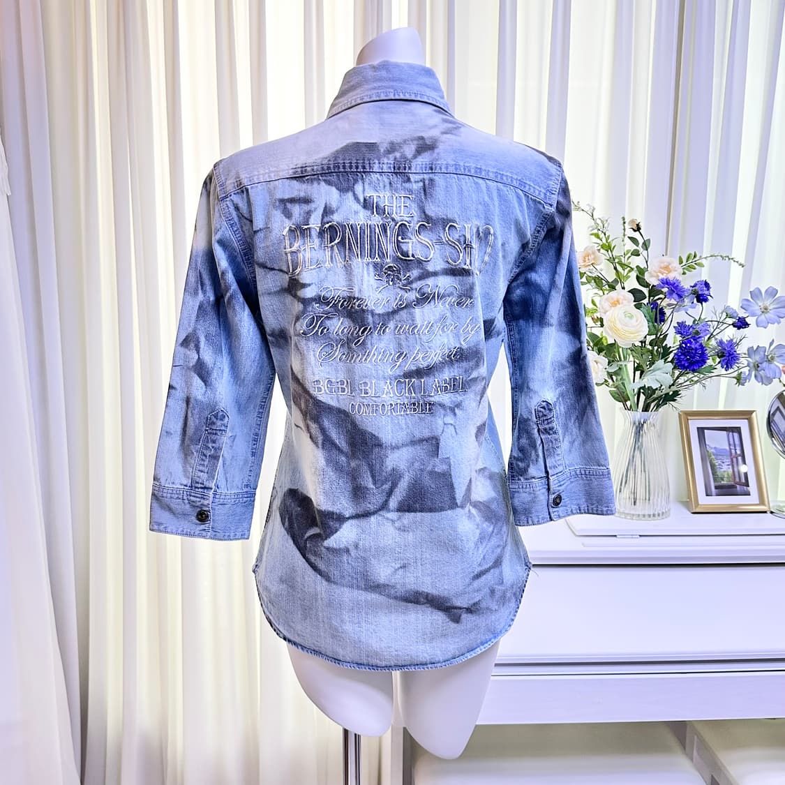 Bernings-Sho 버닝 쇼 블리치 자수 데님셔츠 상품이미지2