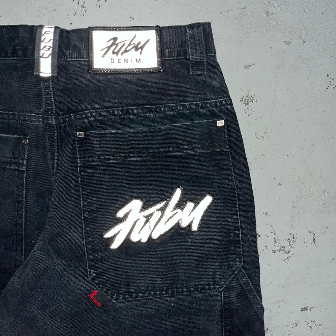 빈티지 Fubu 더 콜렉션 리플렉티브 로고 카펜터 데님 팬츠 블랙 상품이미지5
