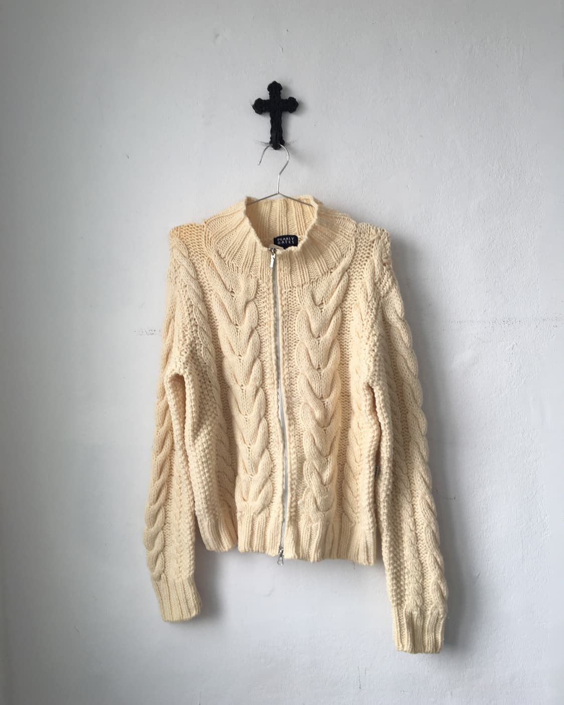Cable pattern high neck knit zip up 상품이미지2