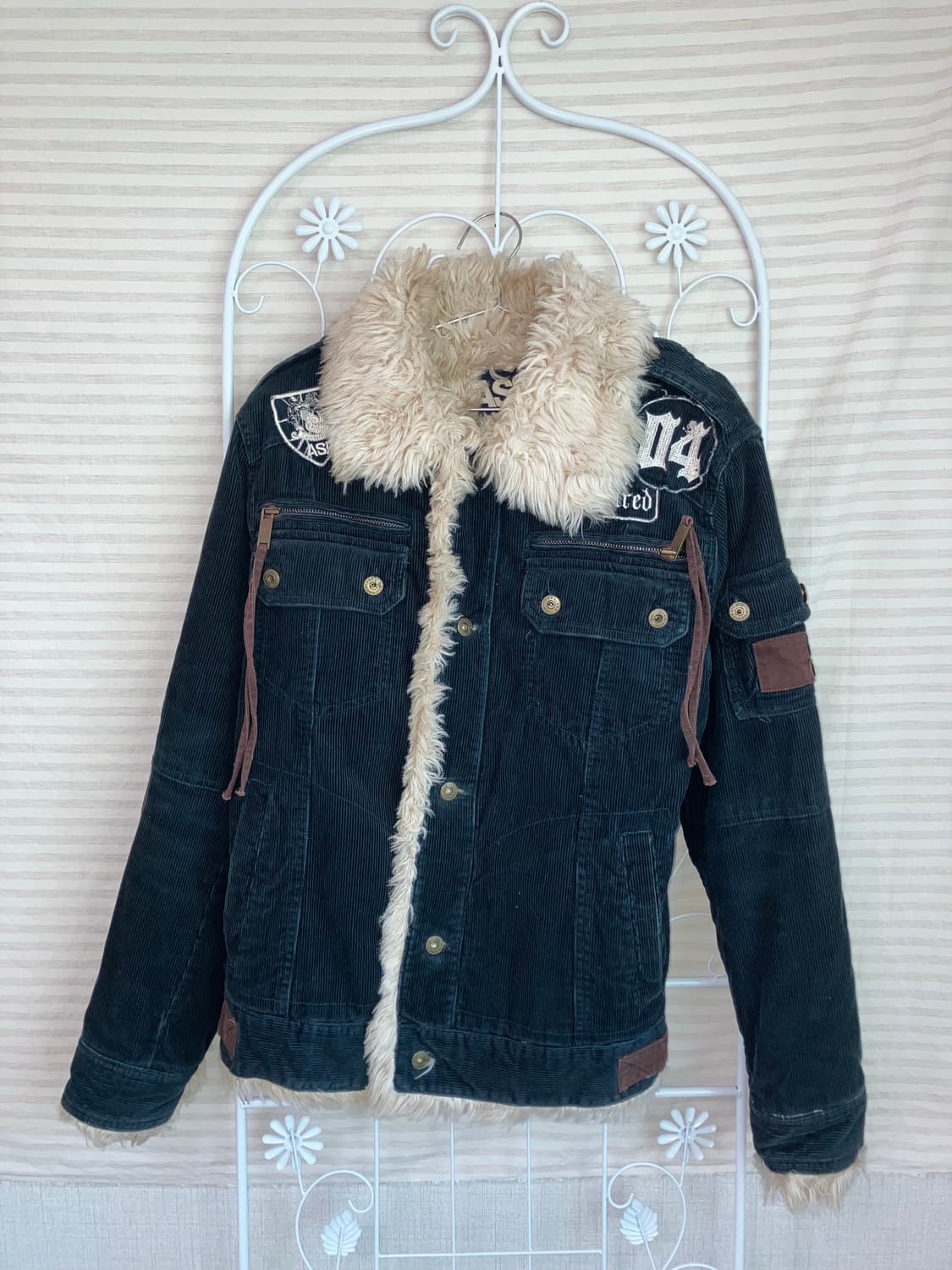 빈티지 네이비 벨벳 파우치 자켓 y2k 스트릿 갸루 펑키 일본빈티지511 상품이미지3