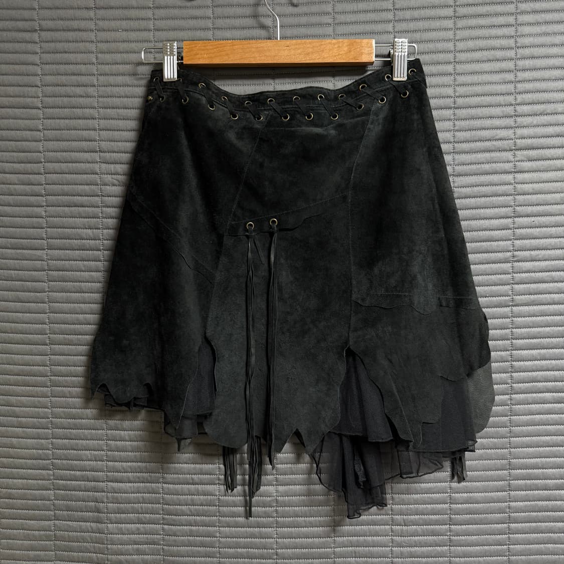 빈티지 히피 그런지 보헤미안 테슬 스웨이드 언발 스커트 상품이미지2