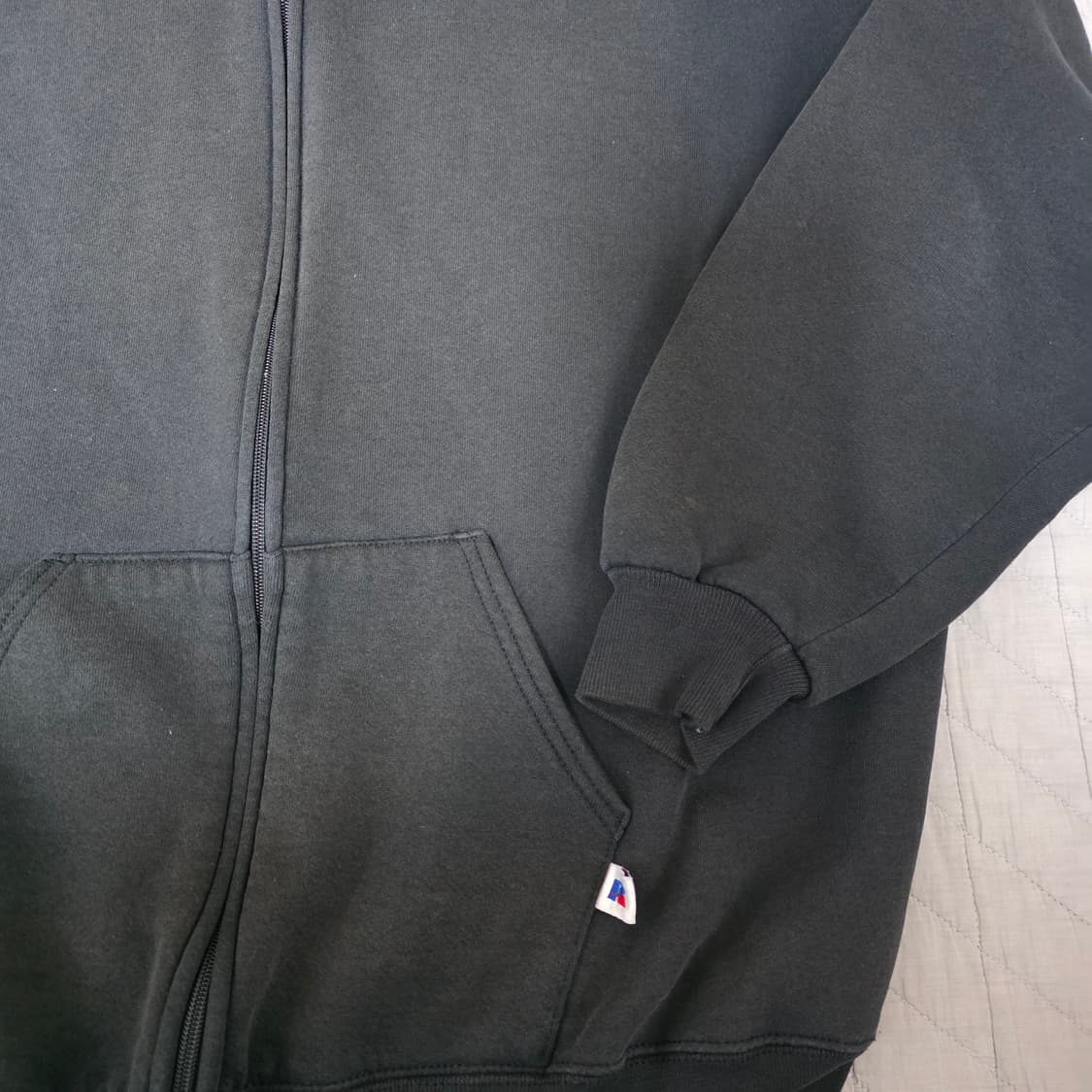 [XXL] 90s USA 빈티지 러셀 애슬레틱 후드집업 블랙 트래쉬드 상품이미지2