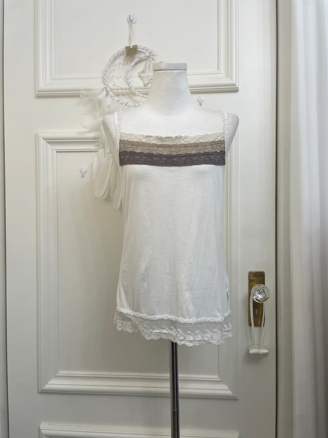 white brown lace layered sleeveless top 상품이미지1