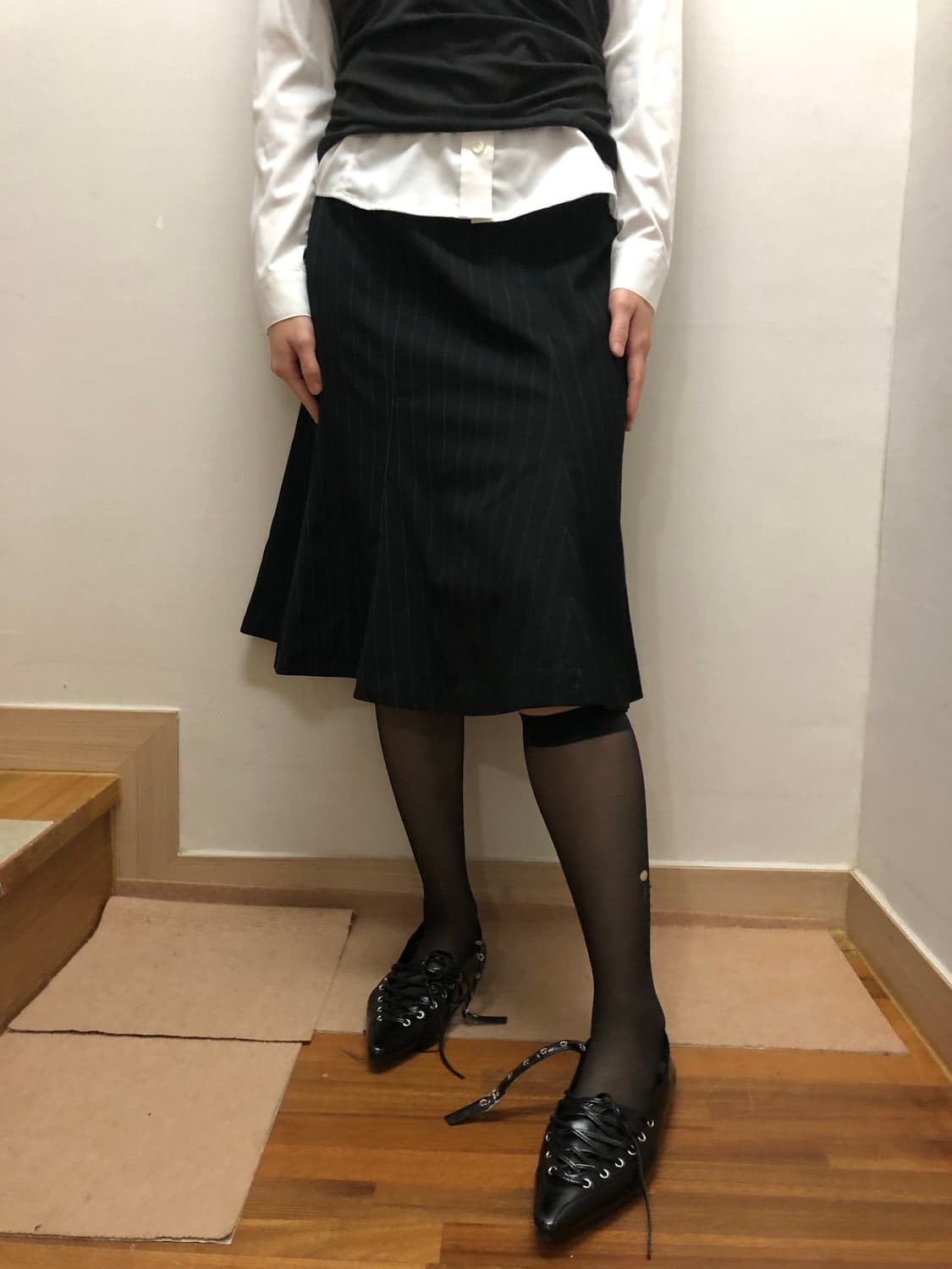 빈티지 블랙 핀 스트라이프 미니 스커트 상품이미지6