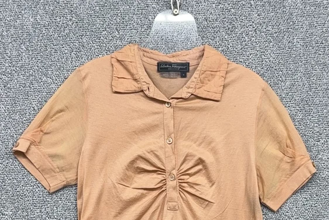 샬바토레 페레가모 오렌지 셔링 빈티지 반팔 카라티 S 상품이미지3