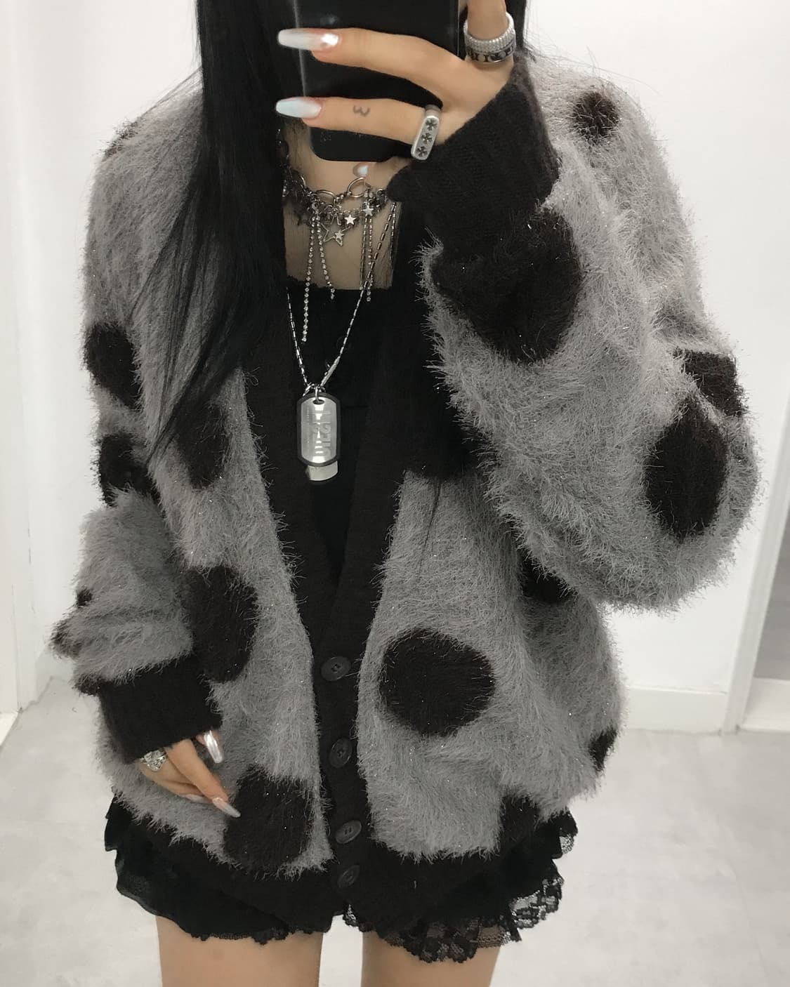 펑크 도트 포인트 가디건 상품이미지2