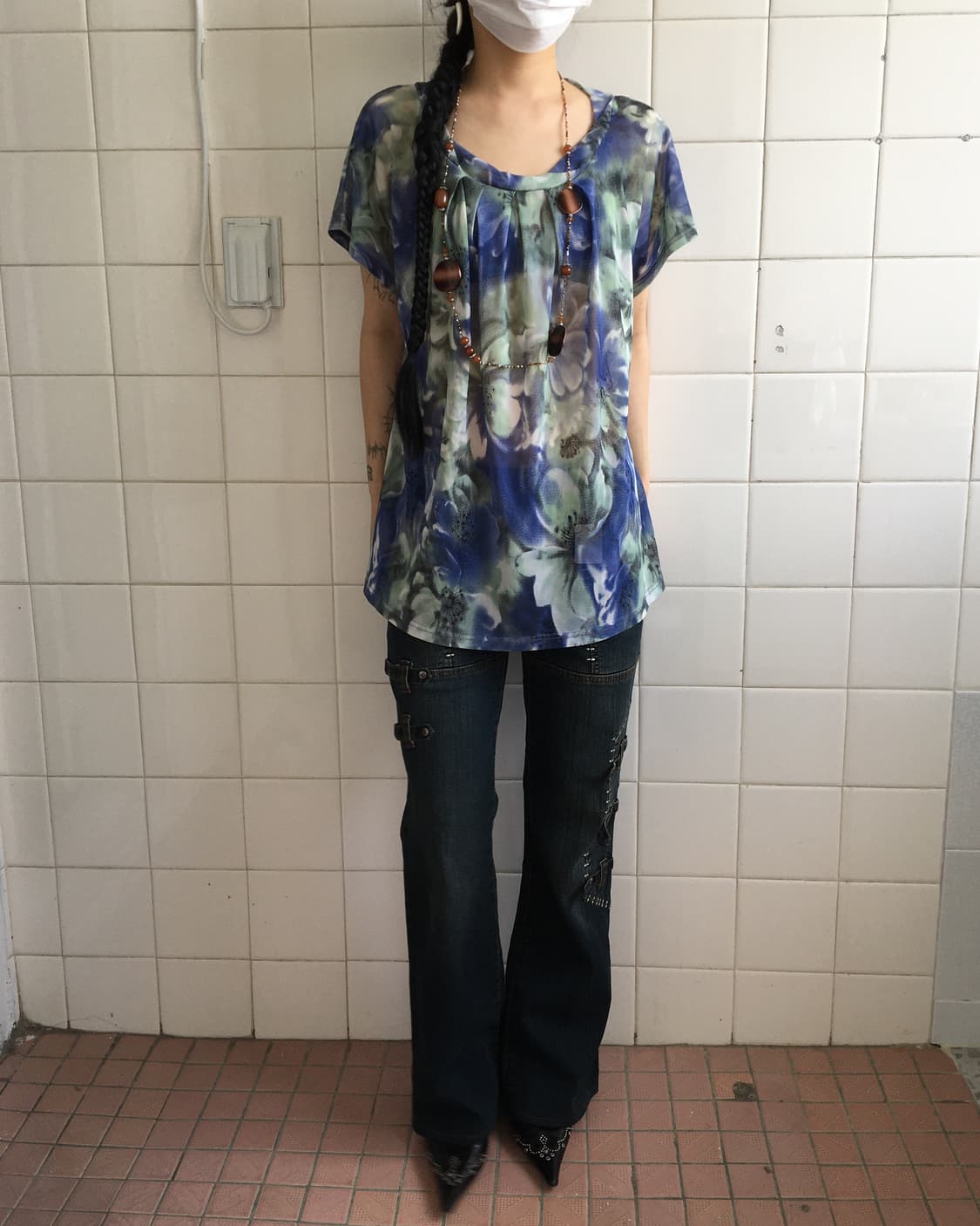 flower pattern mesh top 상품이미지5