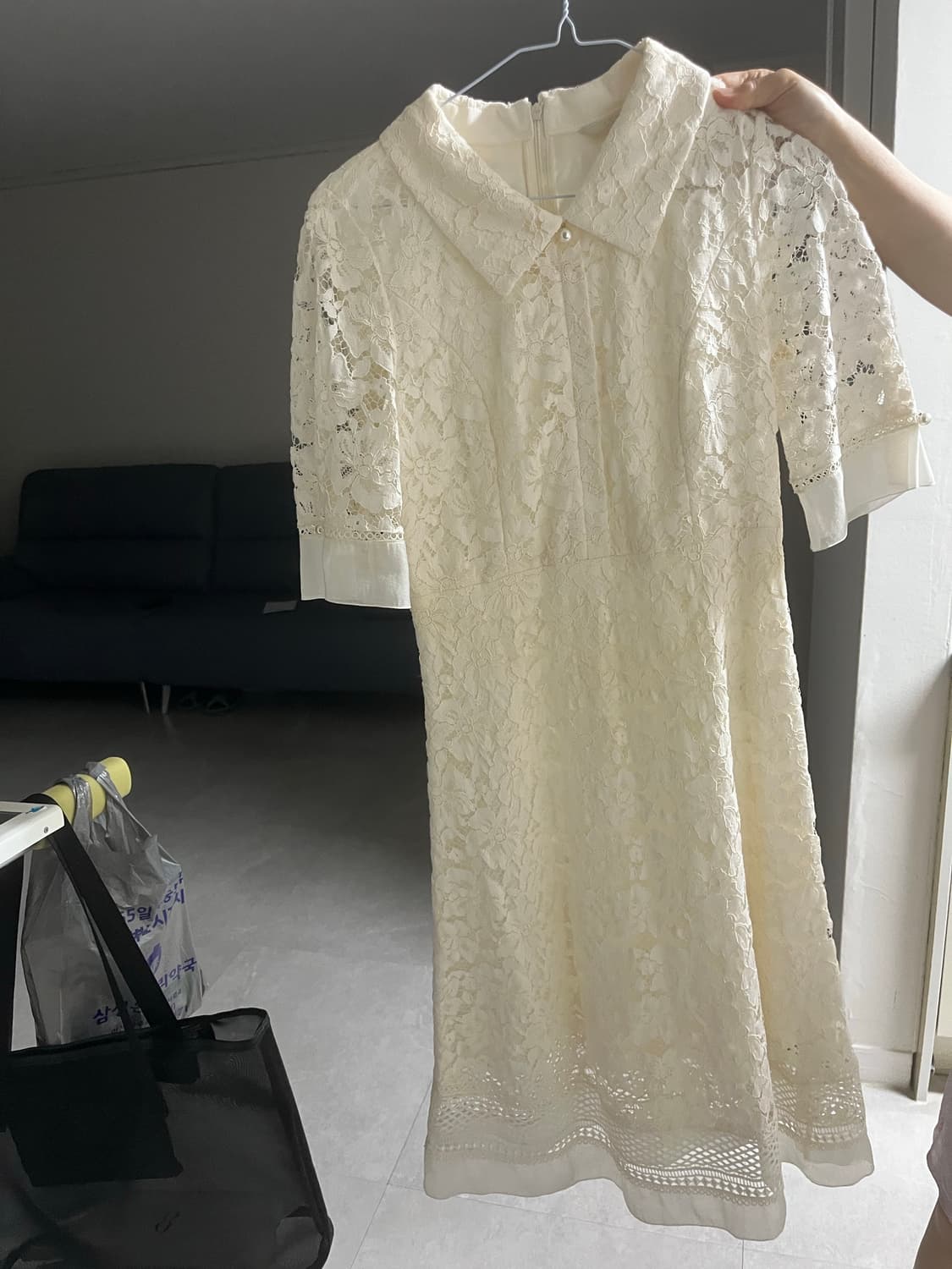린 화이트 레이스 진주 카라 원피스 상품이미지2