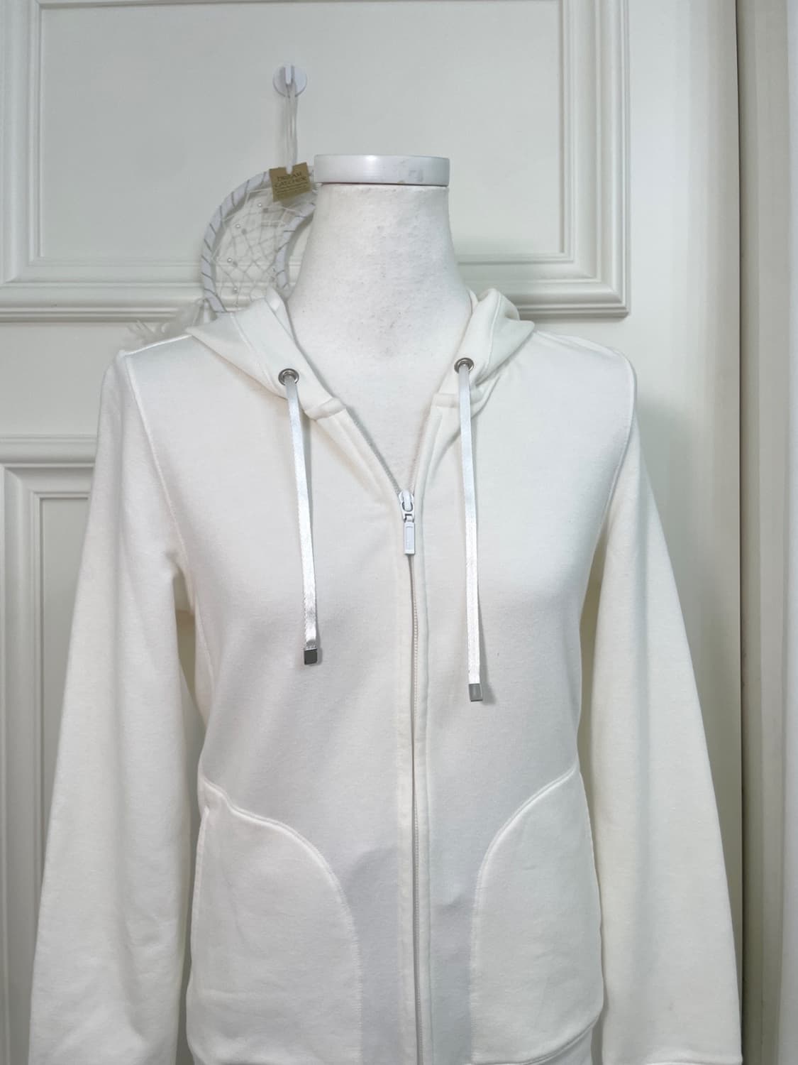 creamwhite satin bow basic hoodie-zip 상품이미지5