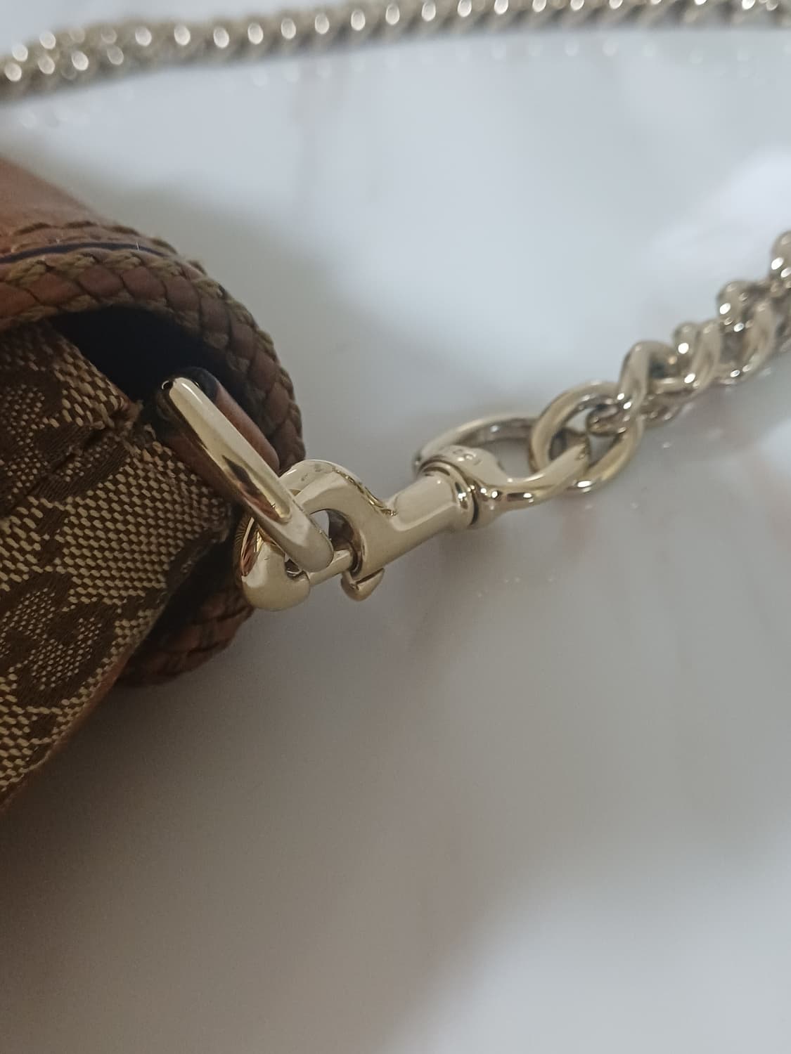 구찌 마라케시 GG 무늬 핸드백 체인 숄더 베이지 라이트 브라운 가죽 상품이미지8