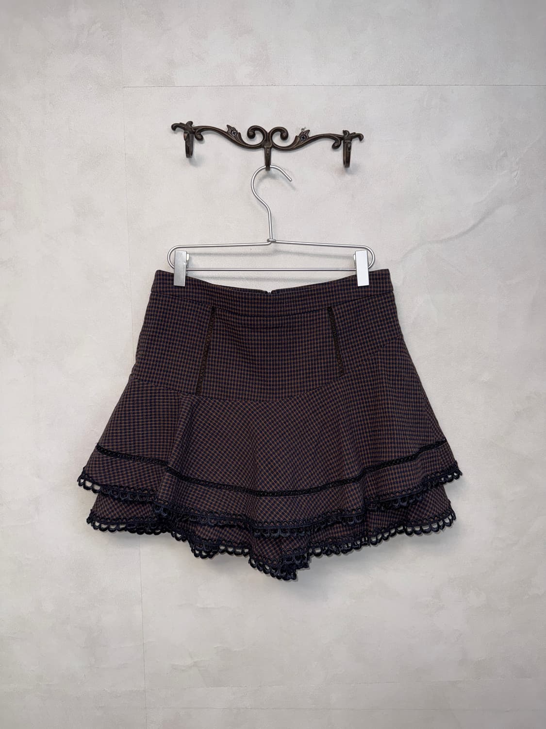 O’2nd red navy check lace mini skirt 상품이미지1