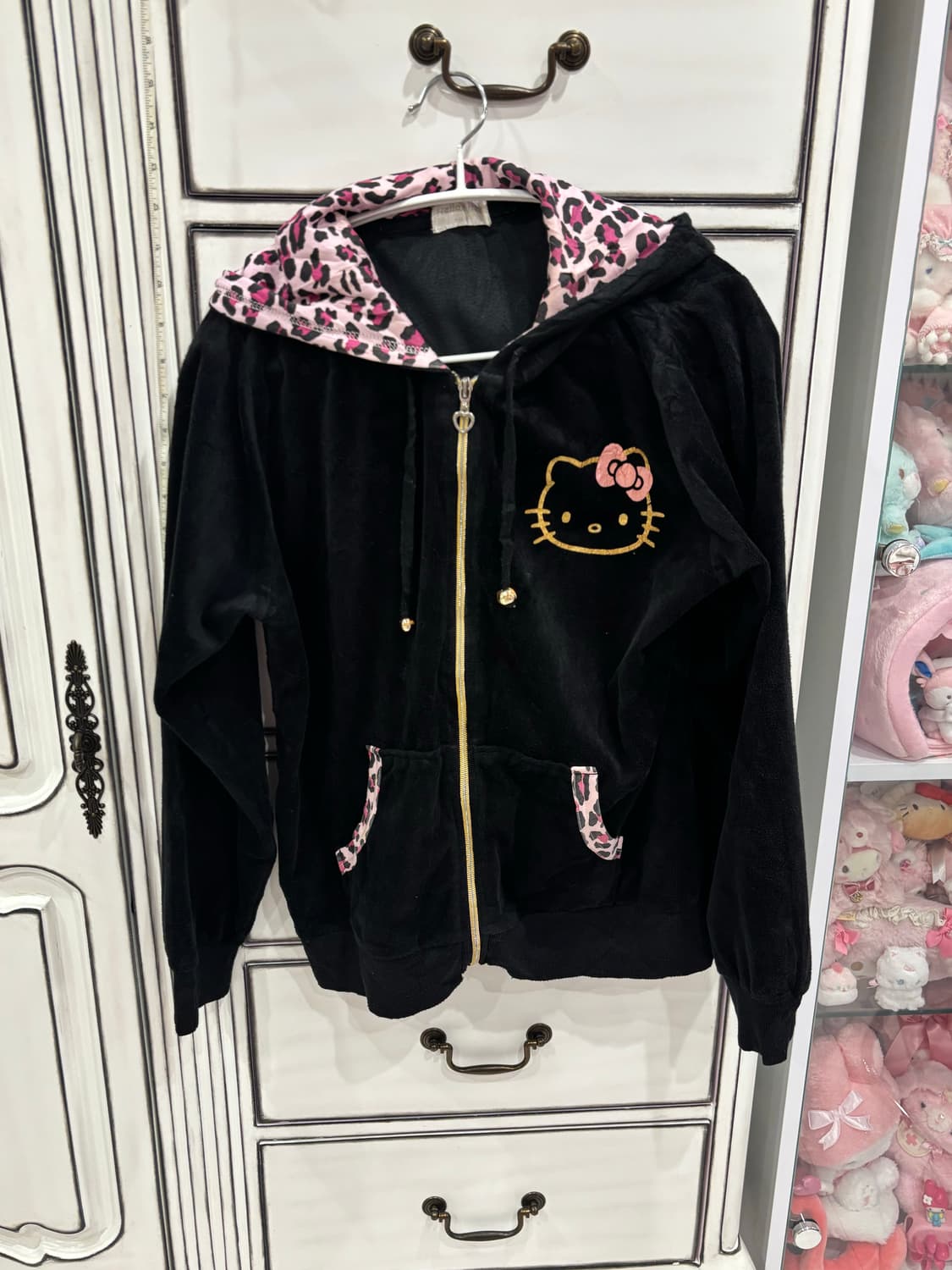 핑크 호피 벨벳 키티 후드집업 후집 히메갸루 팝갸루 오네갸루 상품이미지1