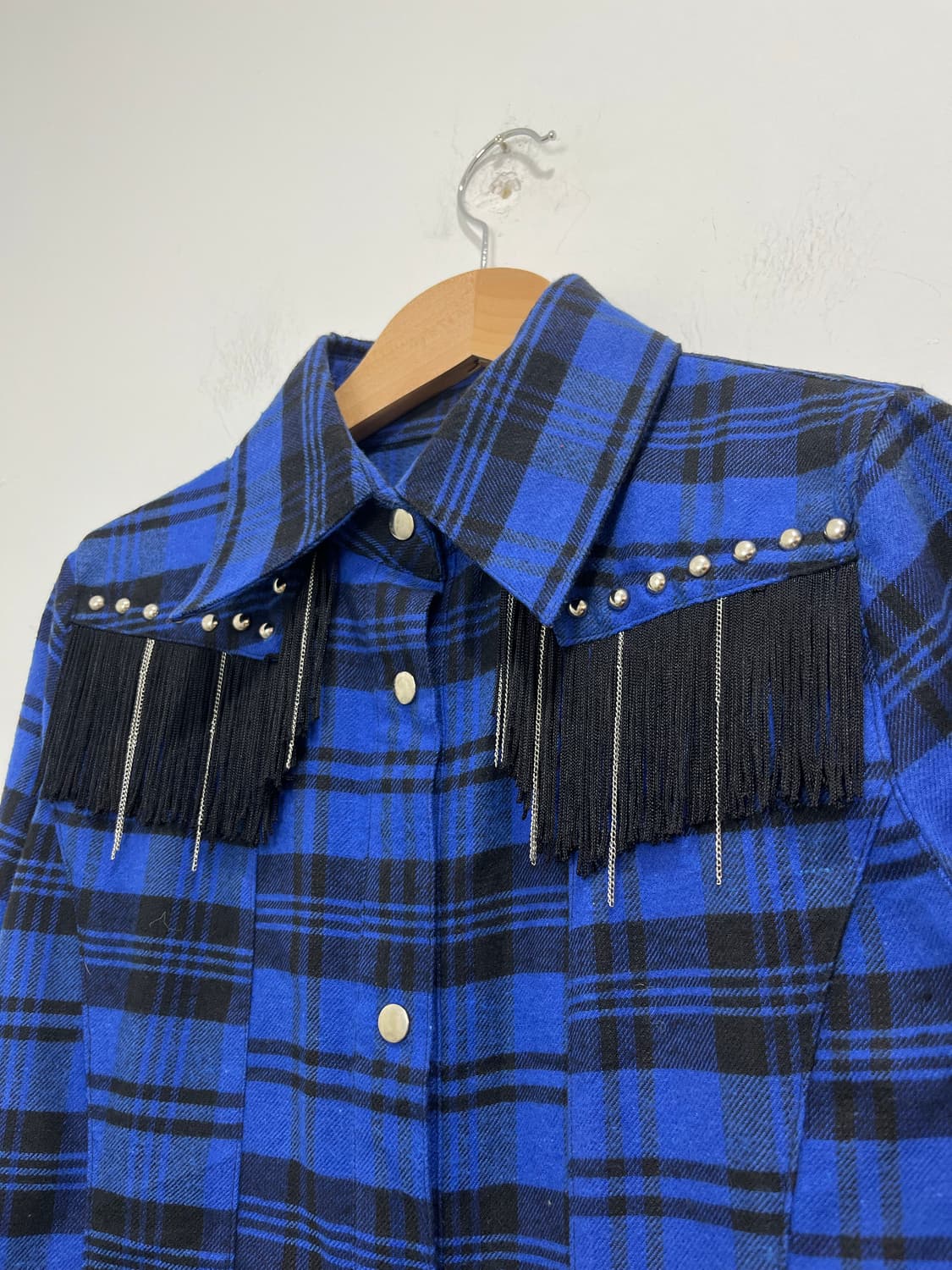 Glad news 락펑크 테슬 스터드 체크 셔츠 상품이미지3