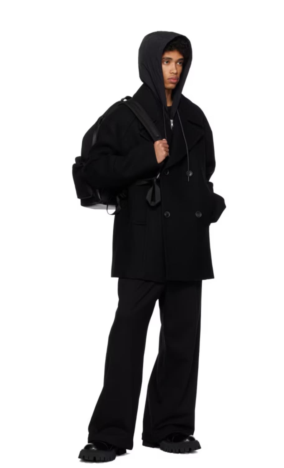 준지 블랙 더블 브레스트 코트 팝니다 상품이미지2