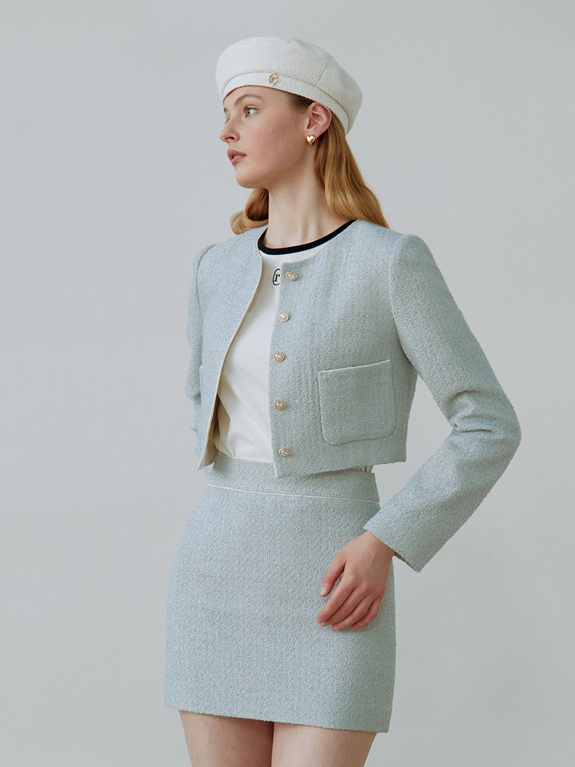 로라로라 파이핑 트위드 자켓 스카이블루 F 상품이미지1