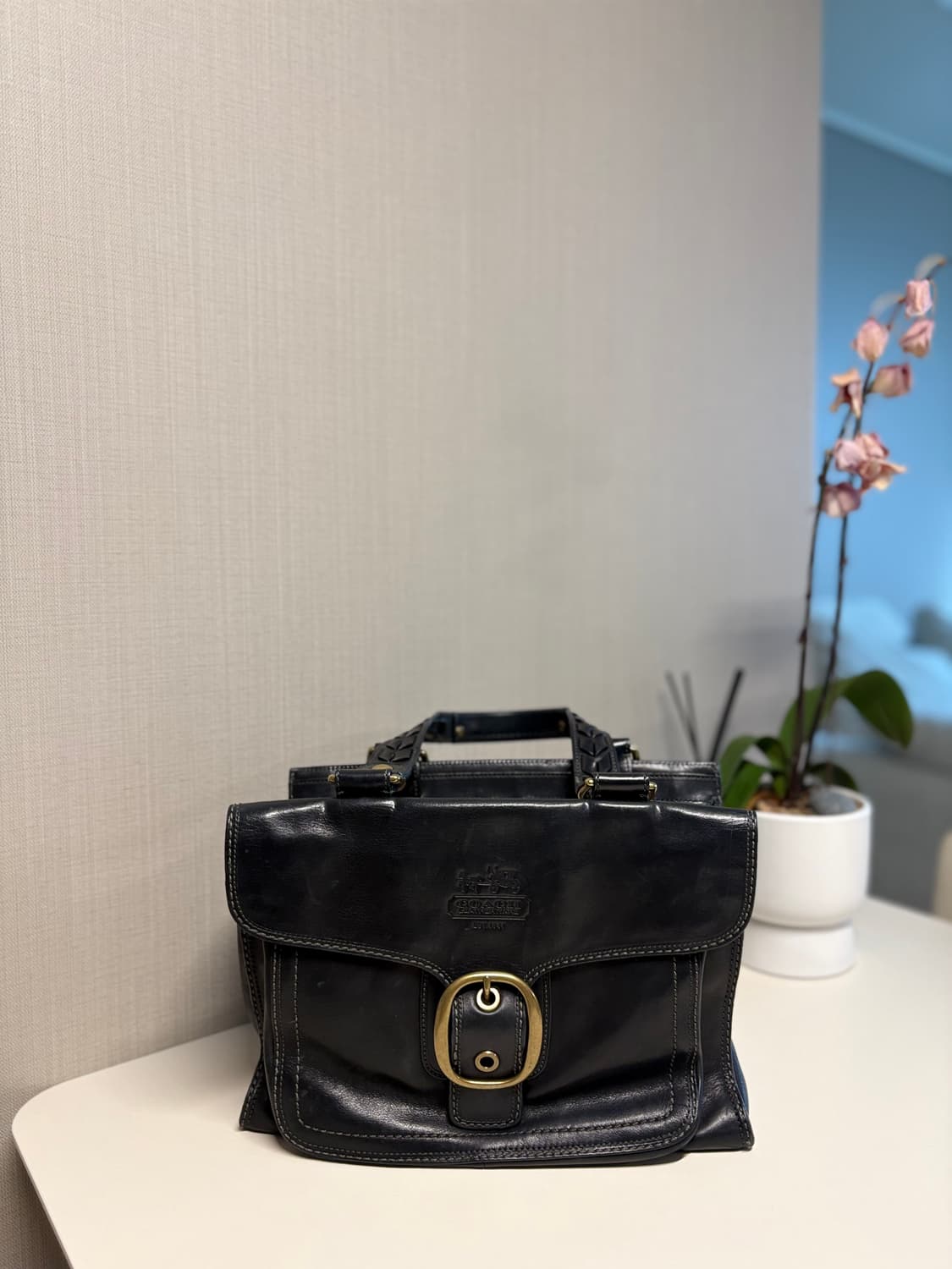 빈티지 코치 블리커 블랙 레더 사첼백 상품이미지1