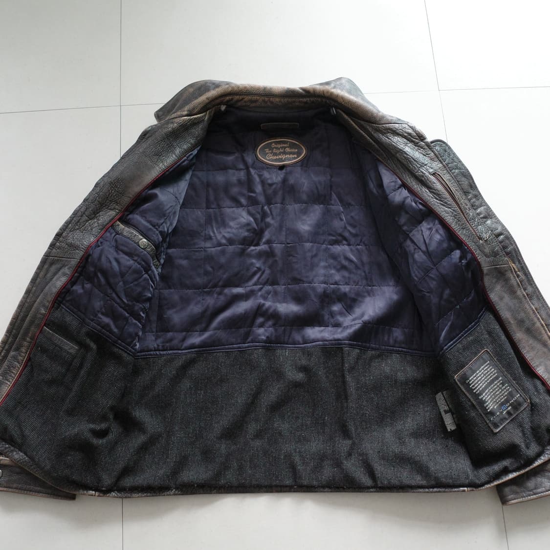 쉐비뇽 Chevignon 빈티지 암소가죽 차심 레더 자켓 XL 상품이미지5