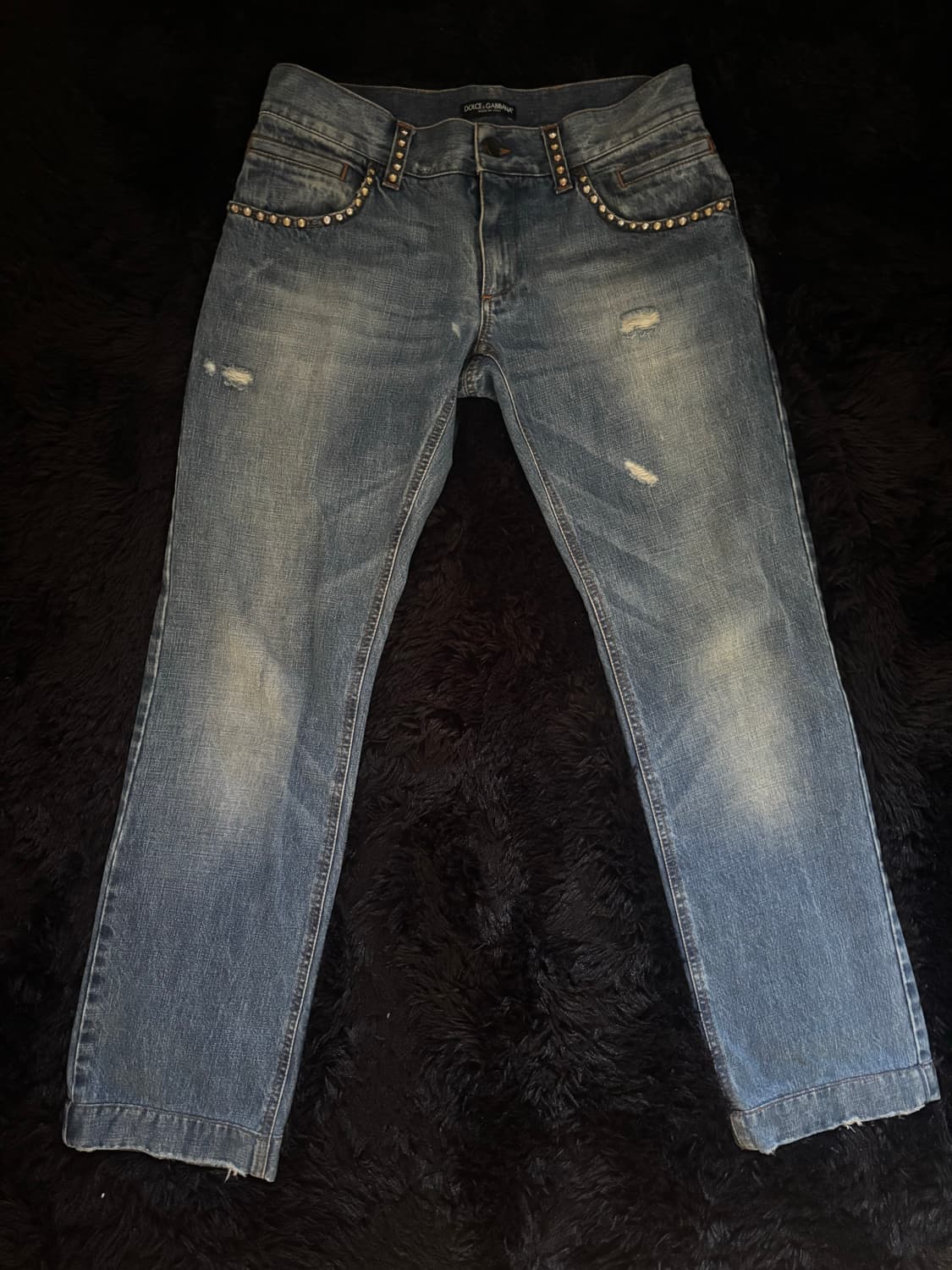 돌체앤가바나 로우라이즈 스트레이트 스터드 장식 팬츠 32 상품이미지1