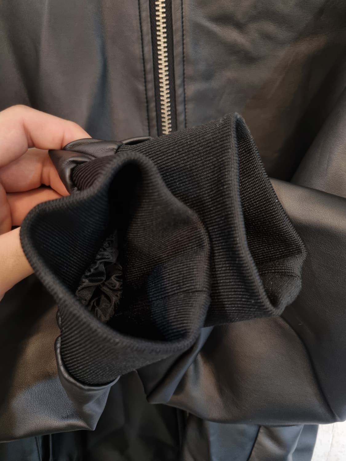 NEVER 블랙 레더 봄버 자켓 105 상품이미지5