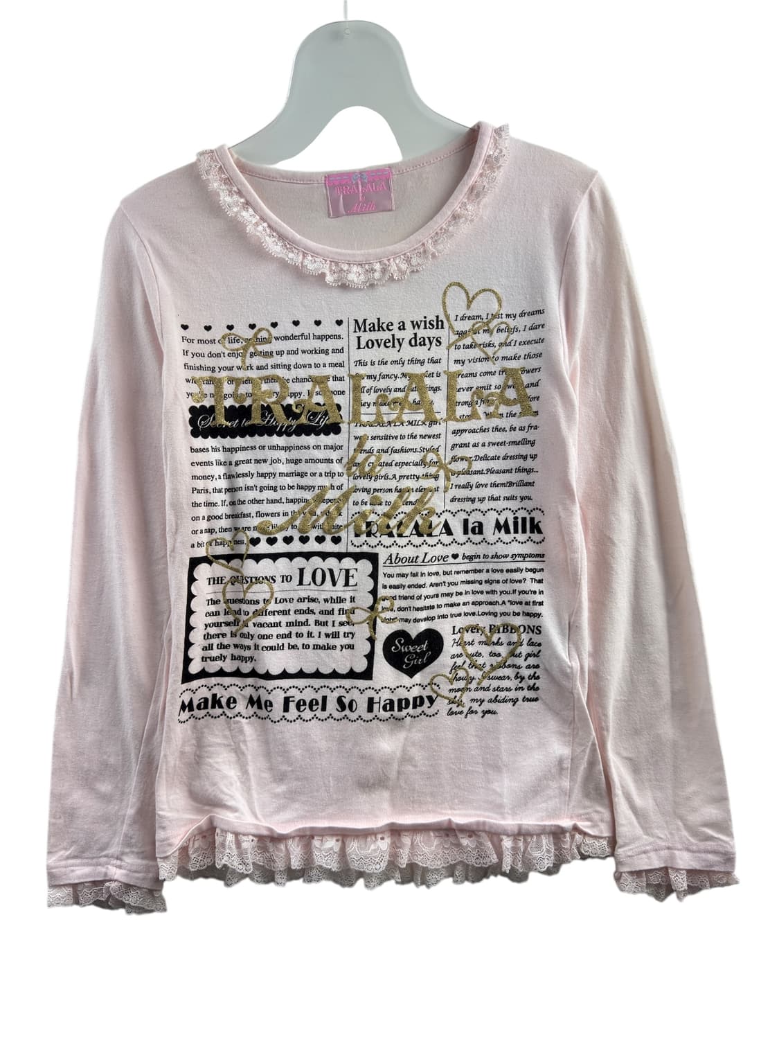 트랄라라 딸기 연핑크 레터링 레이스 롱슬리브1275 상품이미지1