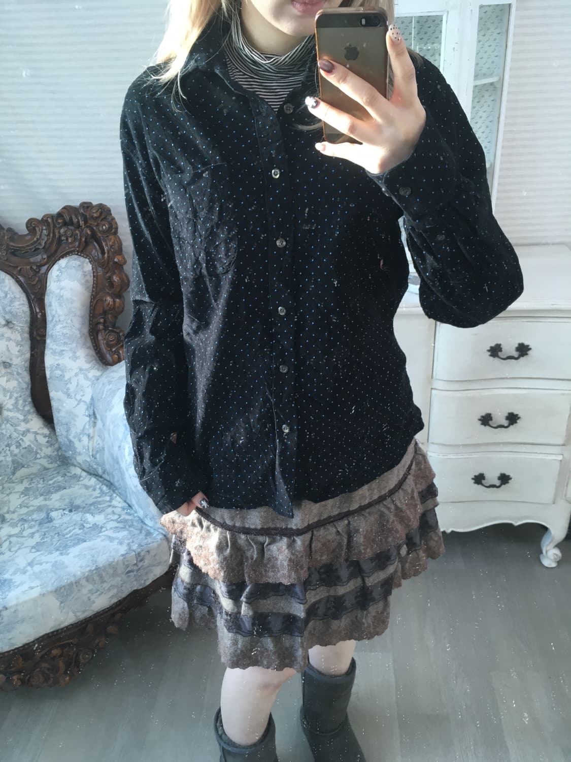 일본빈티지 소라 도트 코듀로이 셔츠 상품이미지1