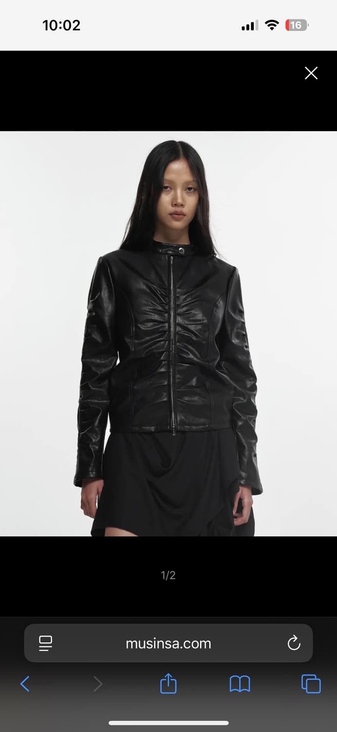 SHIRRING LEATHER JACKET BLACK 상품이미지1